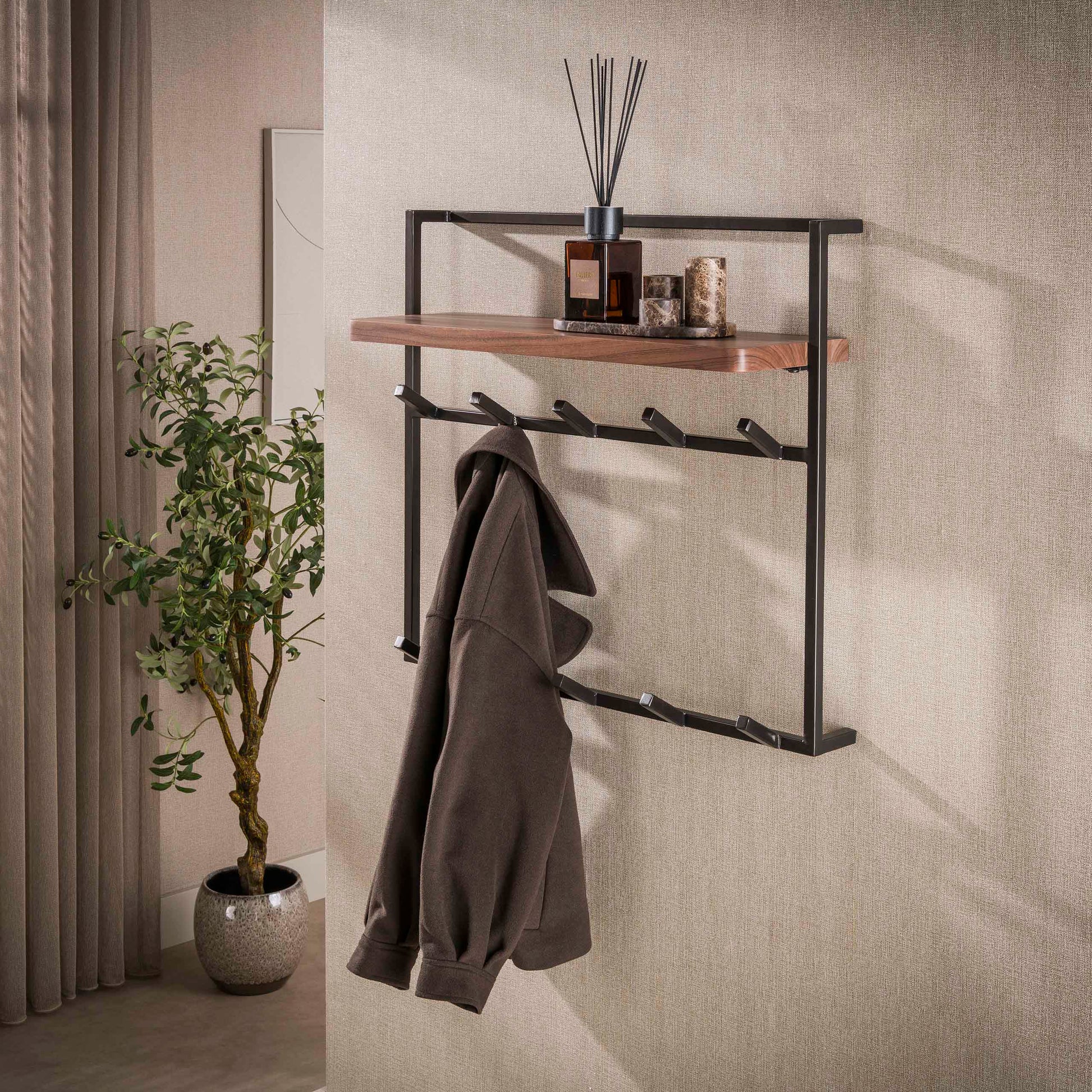 Kapstok Air Pure hoog 2x5 haken / Massief acacia bruin – afbeelding 1