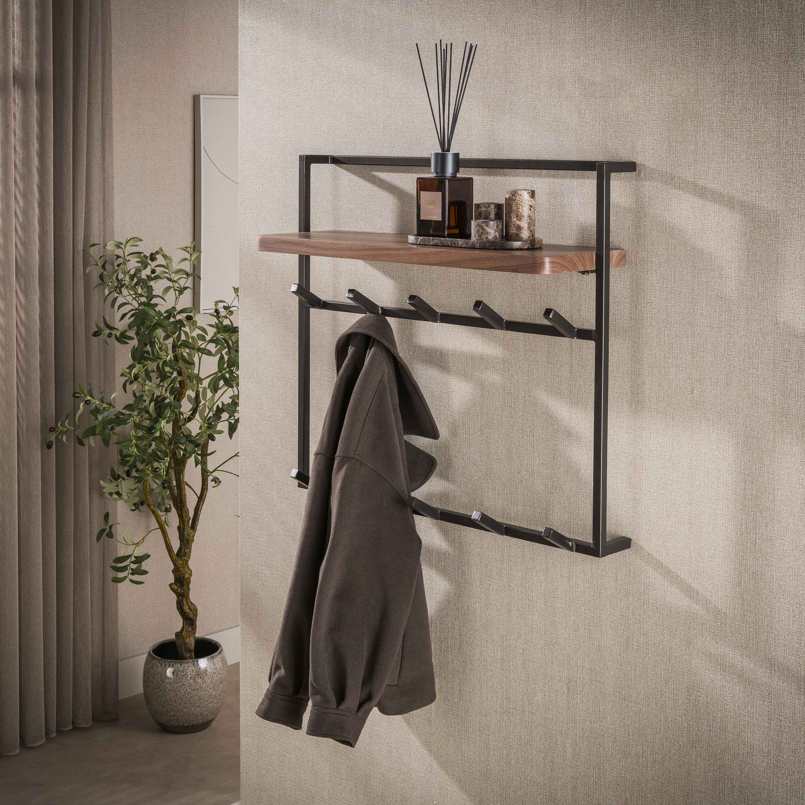 Kapstok Air Pure hoog 2x5 haken / Massief acacia bruin – afbeelding 1