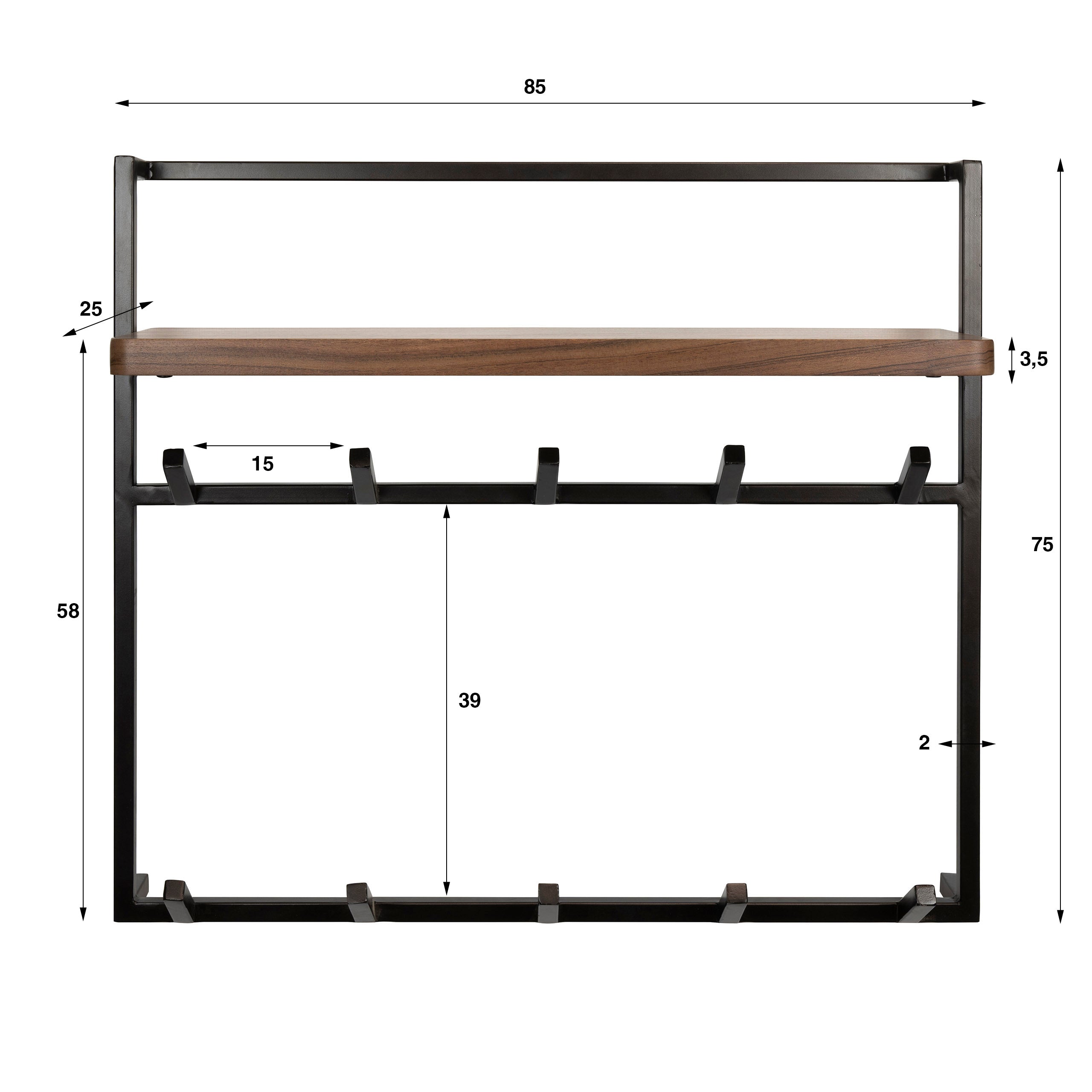 Kapstok Air Pure hoog 2x5 haken / Massief acacia bruin – afbeelding 4