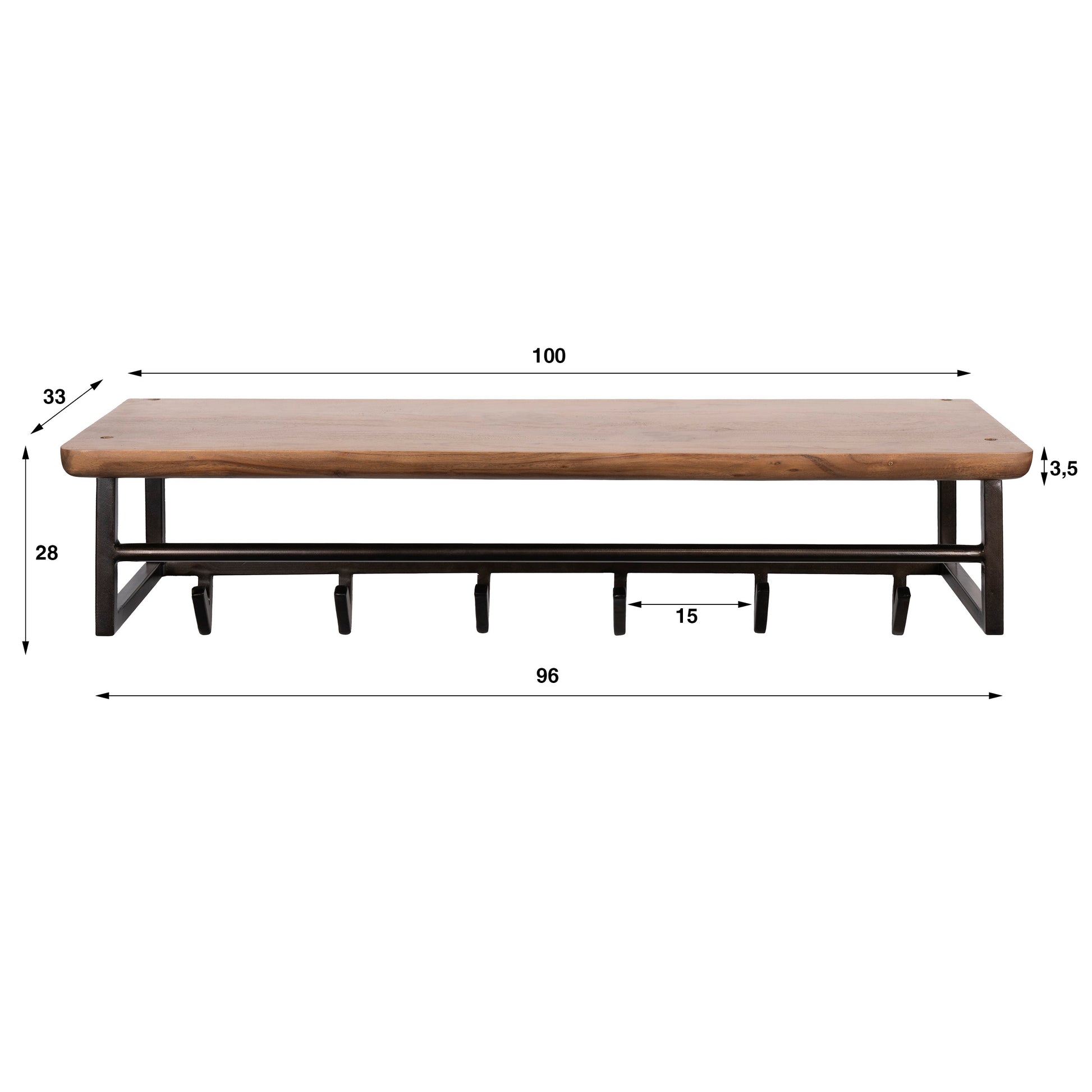 Kapstok Edge Curve 6 haken / Massief acacia bruin – afbeelding 5