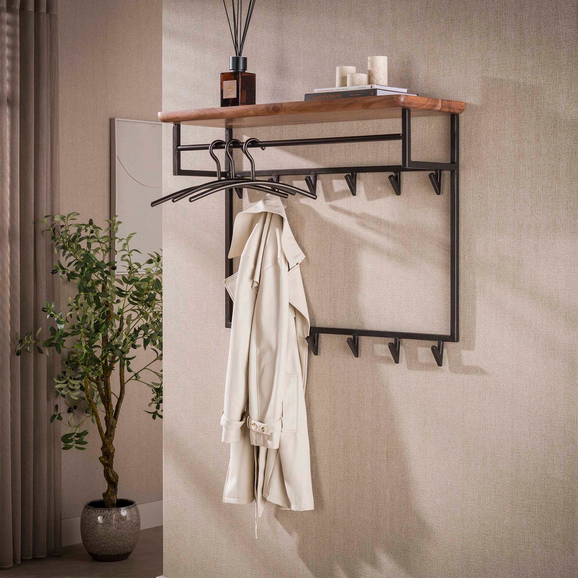 Kapstok Edge Curve hoog 12 haken / Massief acacia bruin – afbeelding 1