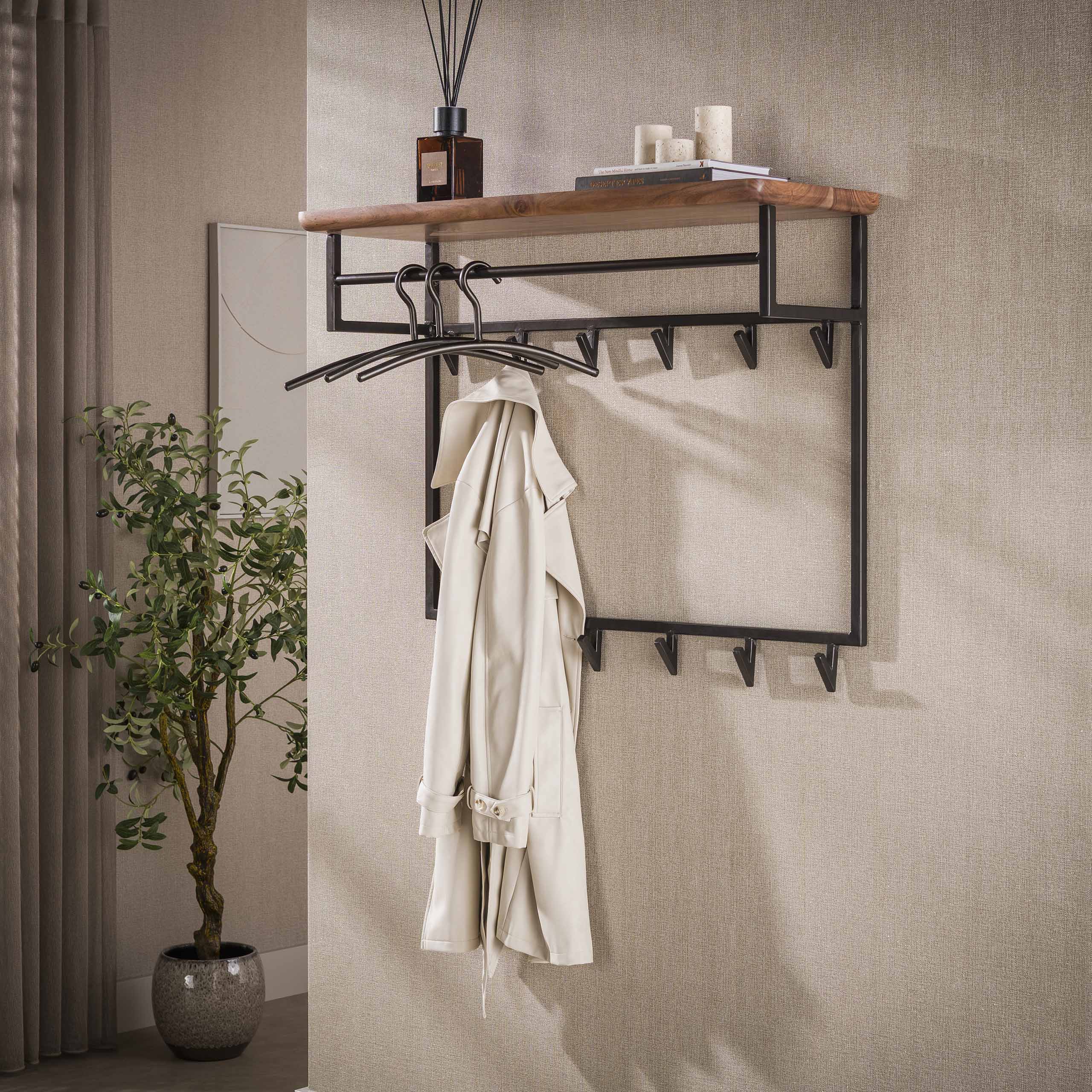Kapstok Edge Curve hoog 12 haken / Massief acacia bruin – afbeelding 1
