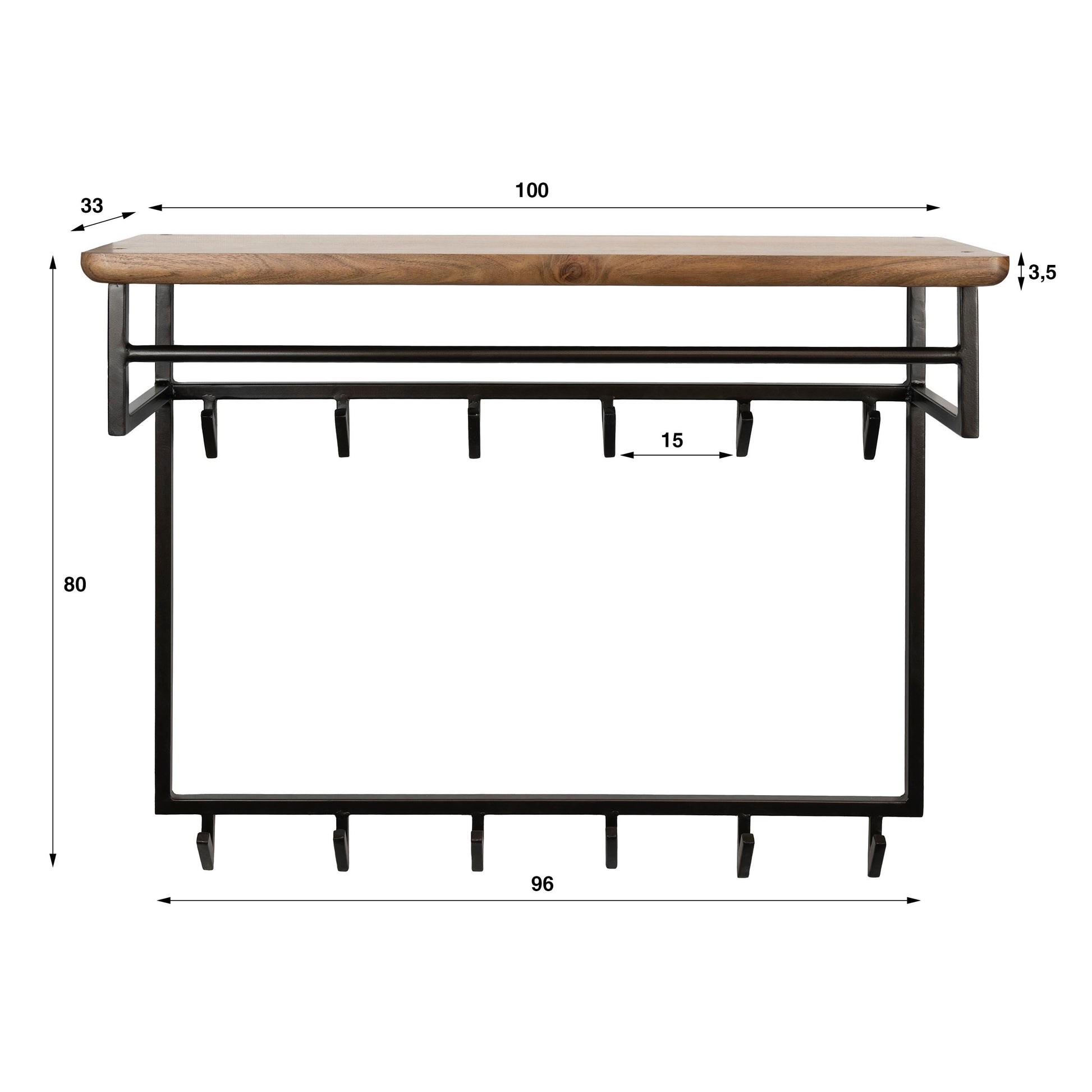 Kapstok Edge Curve hoog 12 haken / Massief acacia bruin – afbeelding 4