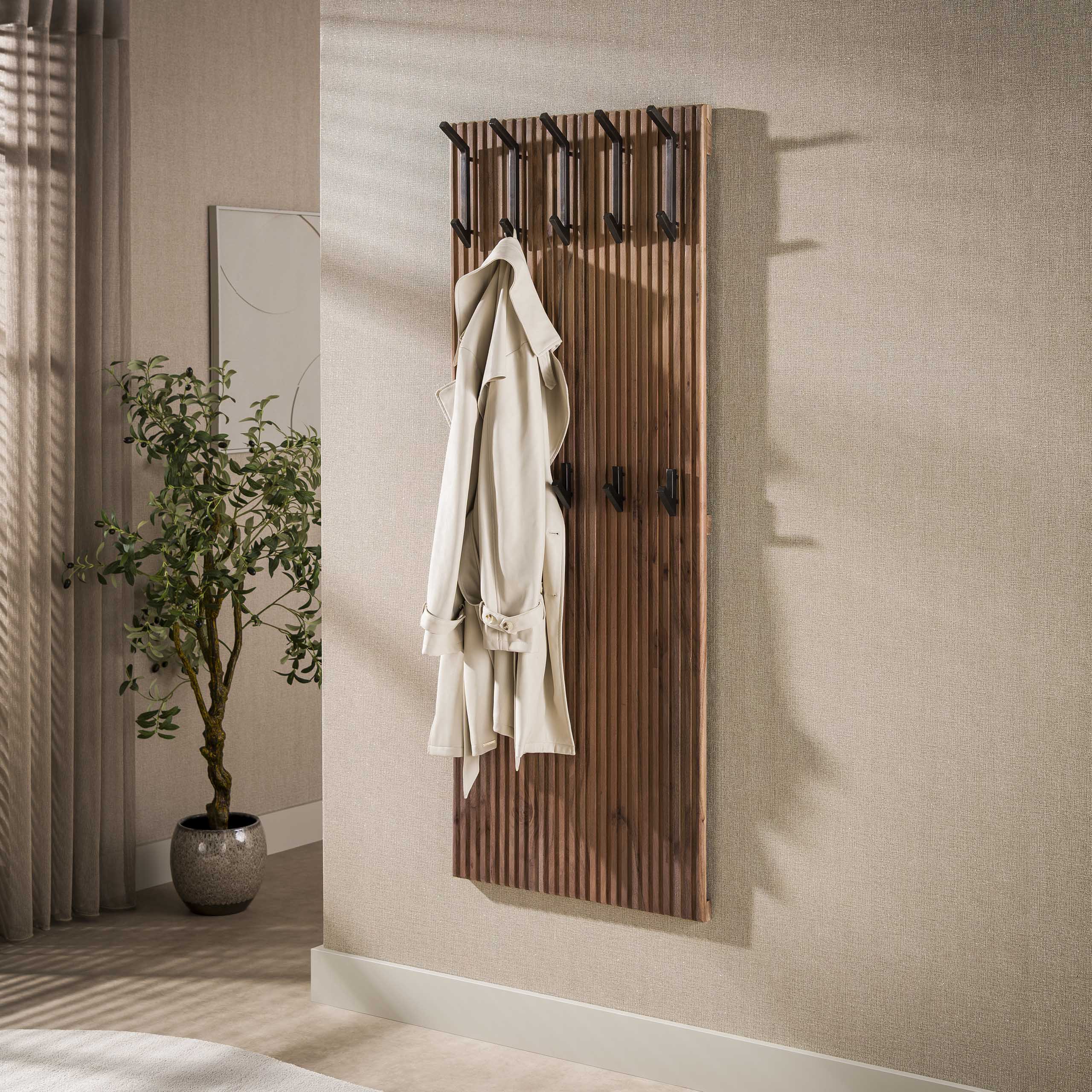 Kapstok Panel hoog 10 haken / Massief acacia bruin – afbeelding 1