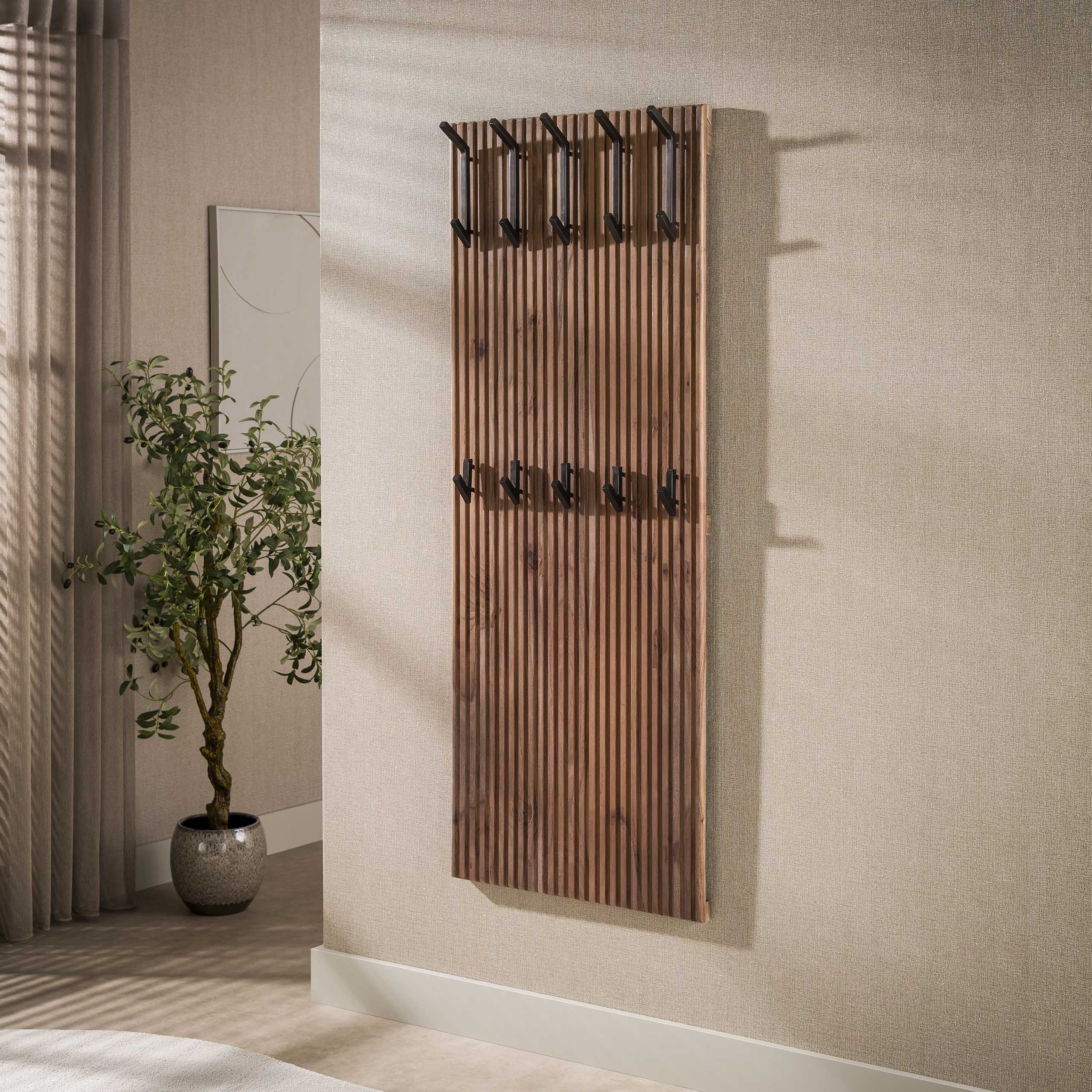 Kapstok Panel hoog 10 haken / Massief acacia bruin – afbeelding 2