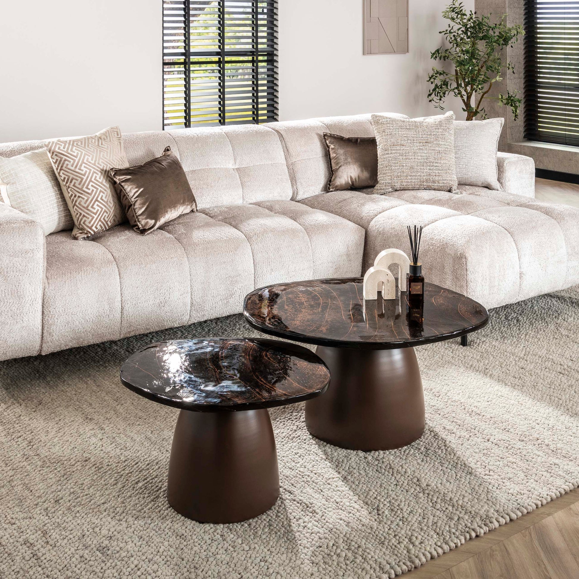 Salontafel Eclipse set van 2 / Antiek koper – afbeelding 1