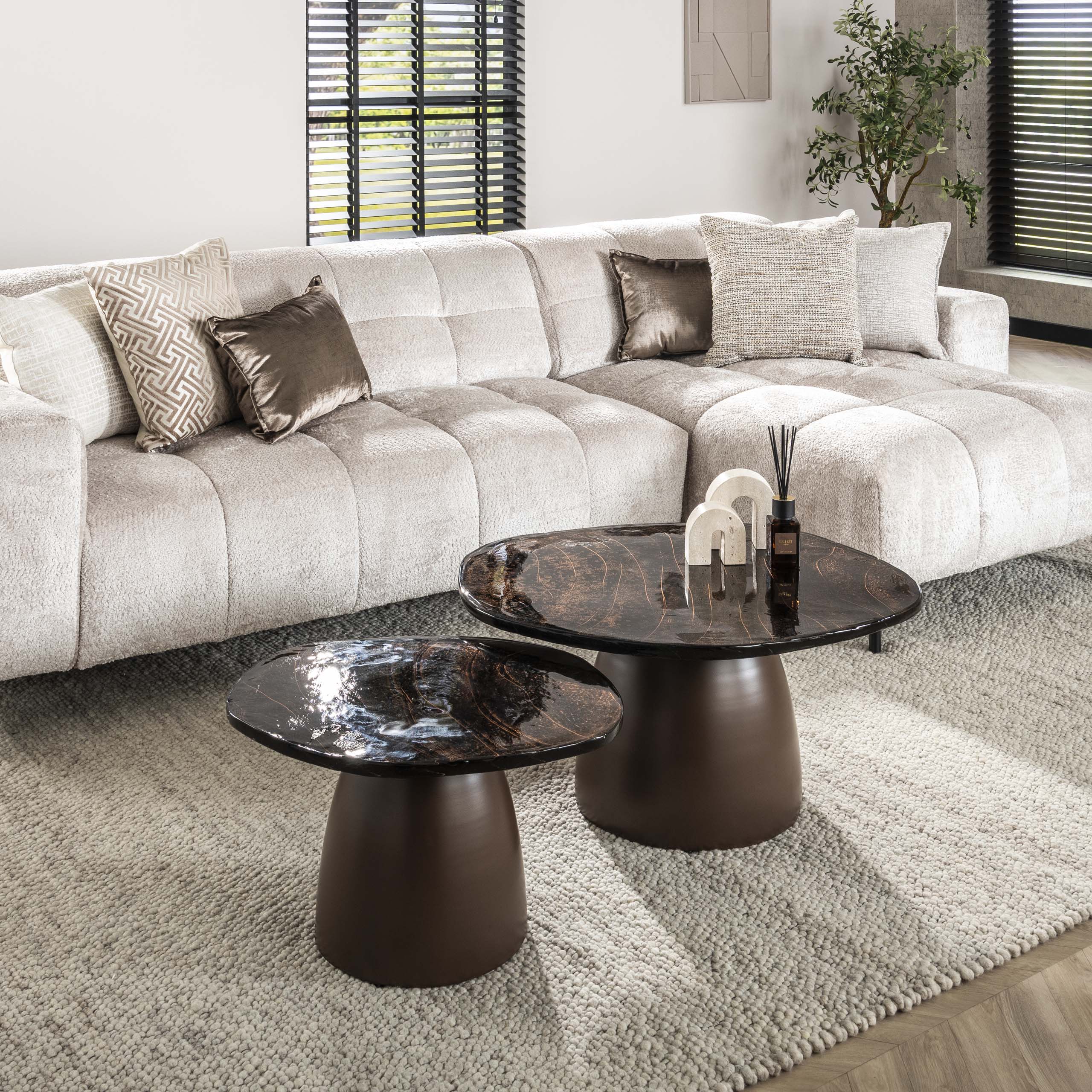 Salontafel Eclipse set van 2 / Antiek koper – afbeelding 1