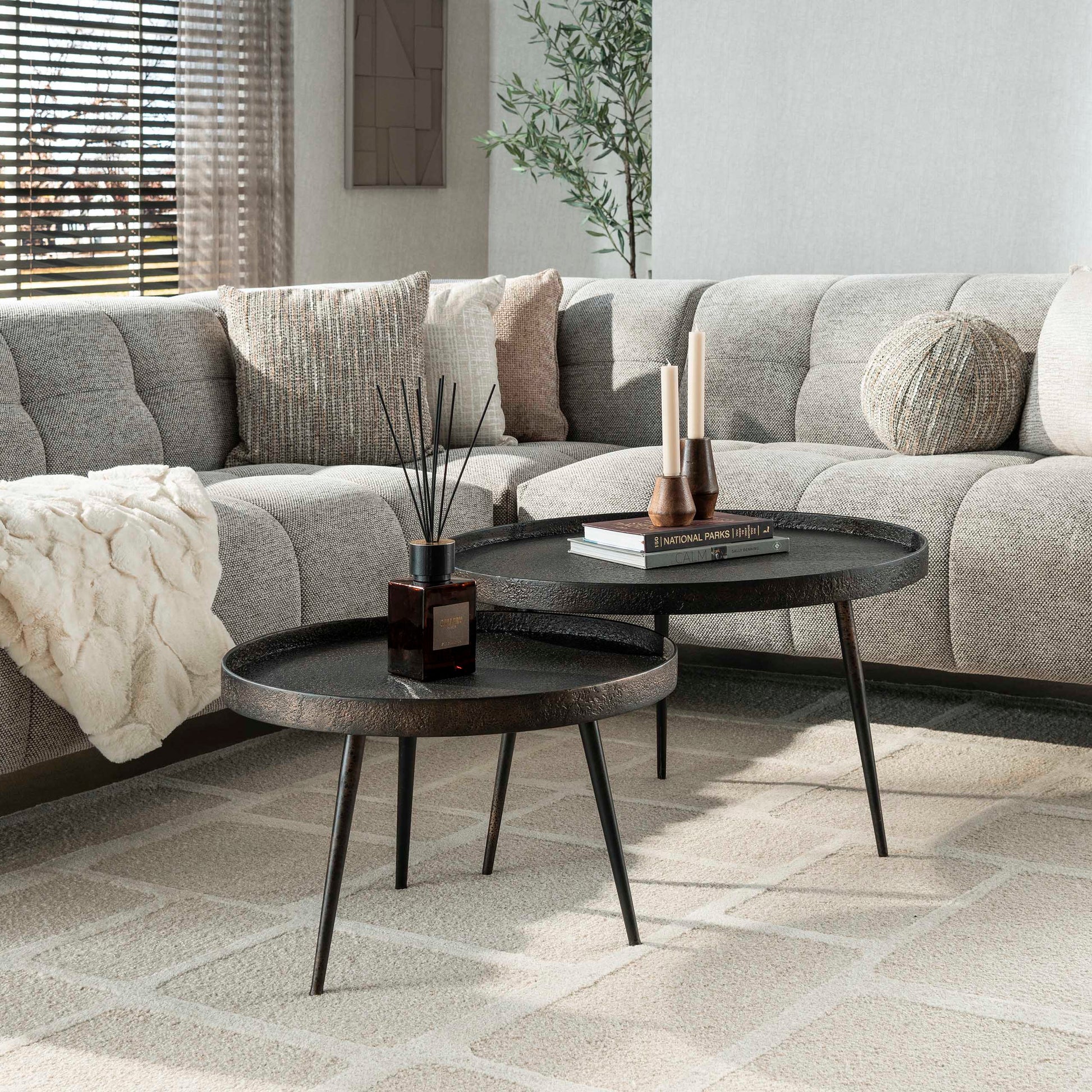 Salontafel Metallic rond set van 2 / Grijs – afbeelding 1