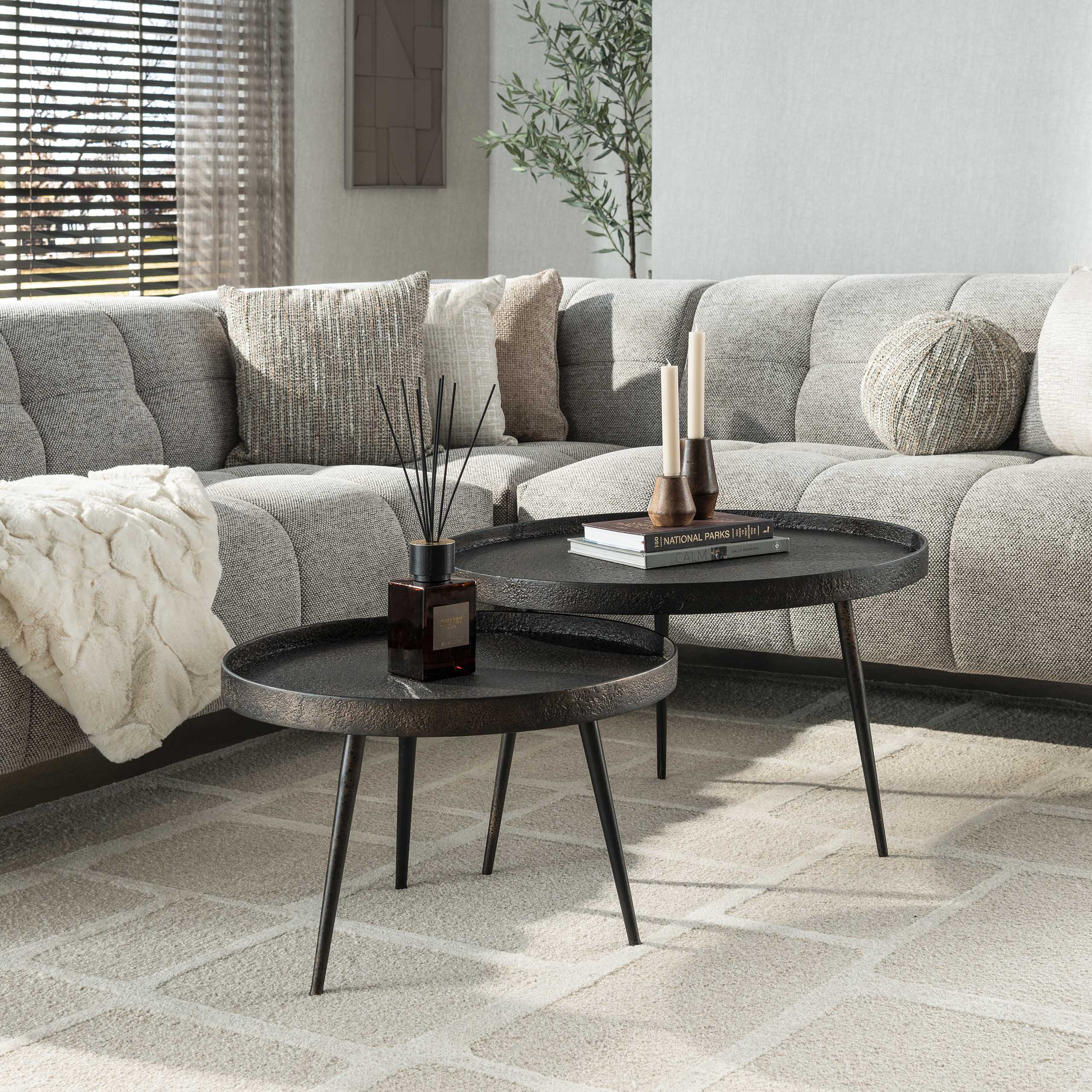 Salontafel Metallic rond set van 2 / Grijs – afbeelding 1