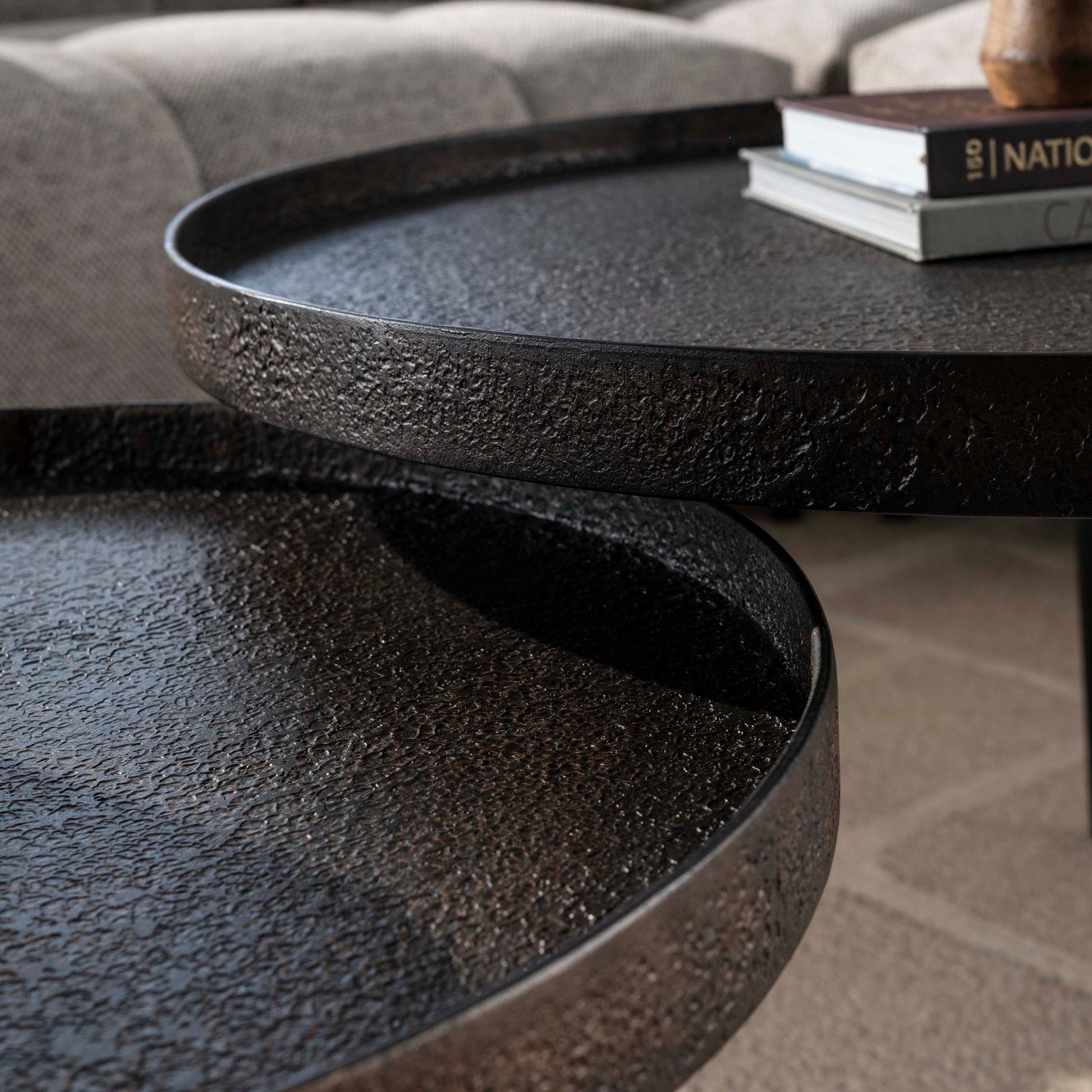 Salontafel Metallic rond set van 2 / Grijs – afbeelding 2