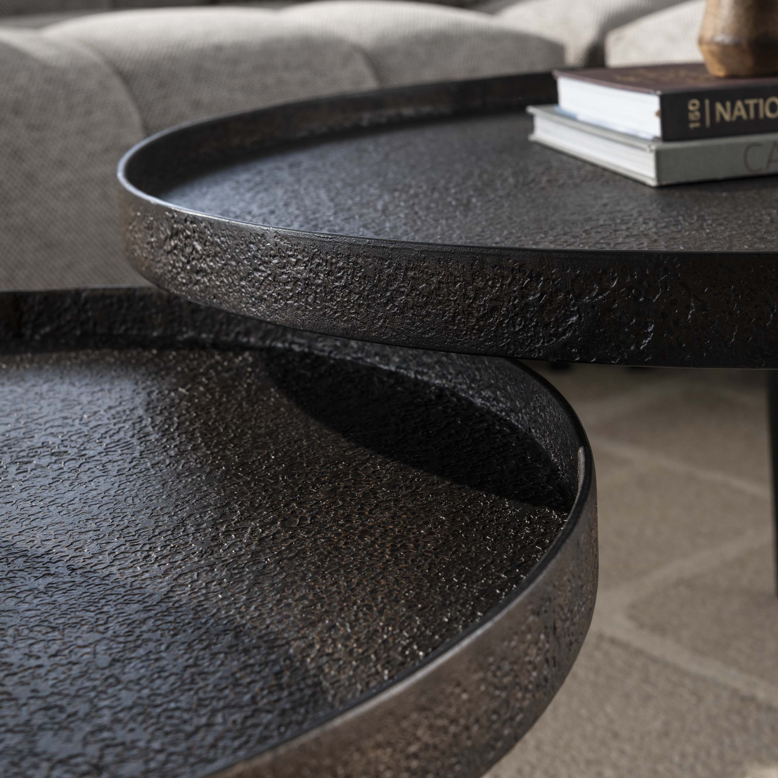 Salontafel Metallic rond set van 2 / Grijs – afbeelding 2