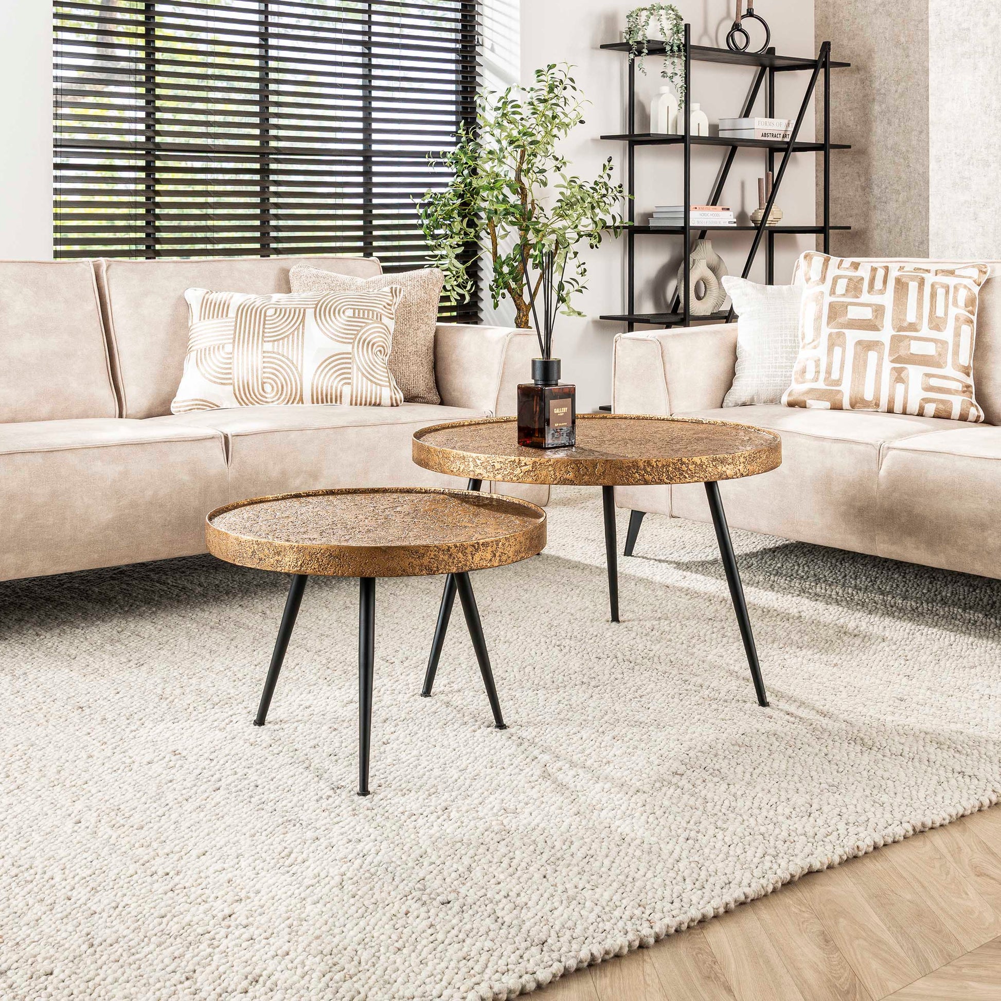 Salontafel Metallic rond set van 2 / Antiek brons – afbeelding 1