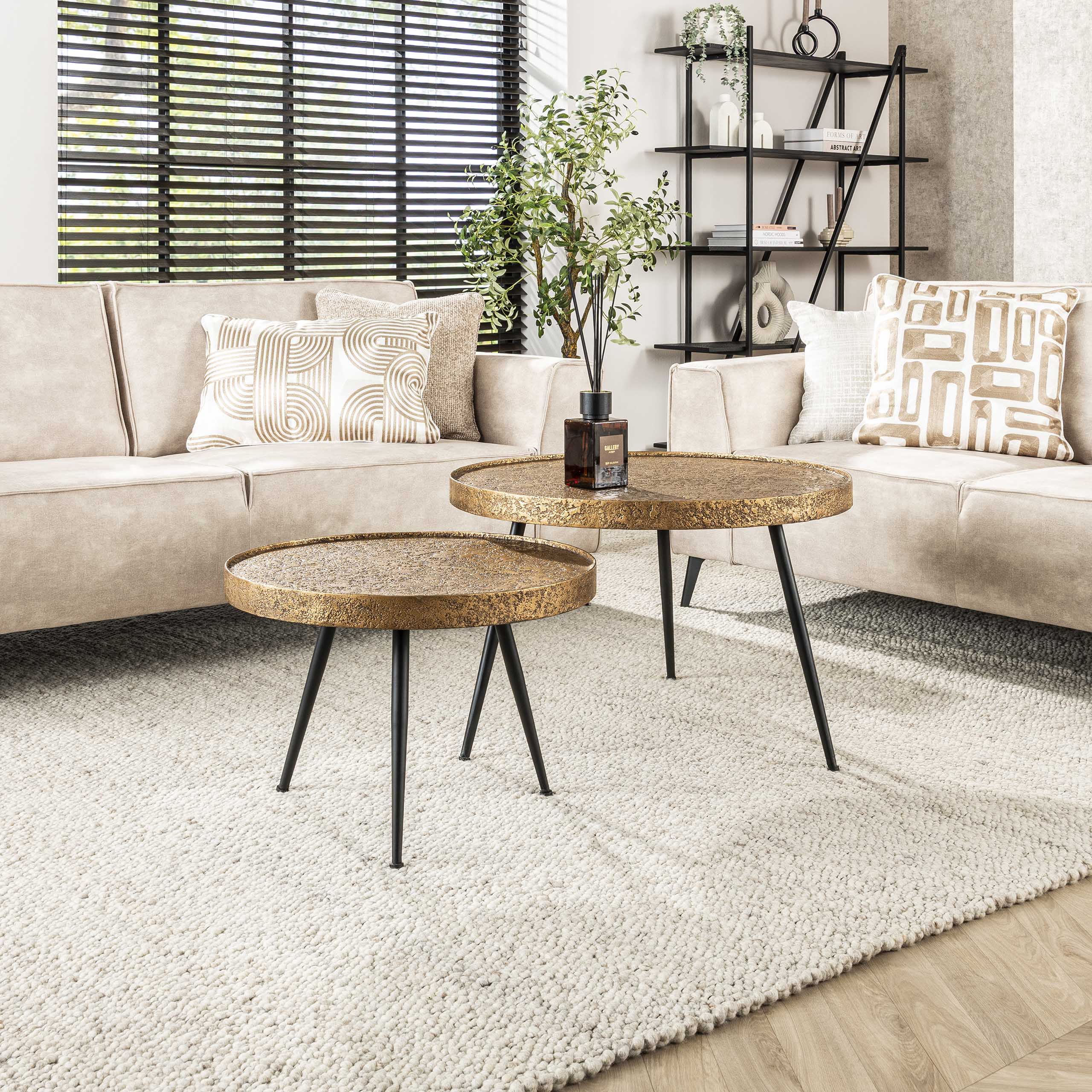 Salontafel Metallic rond set van 2 / Antiek brons – afbeelding 1