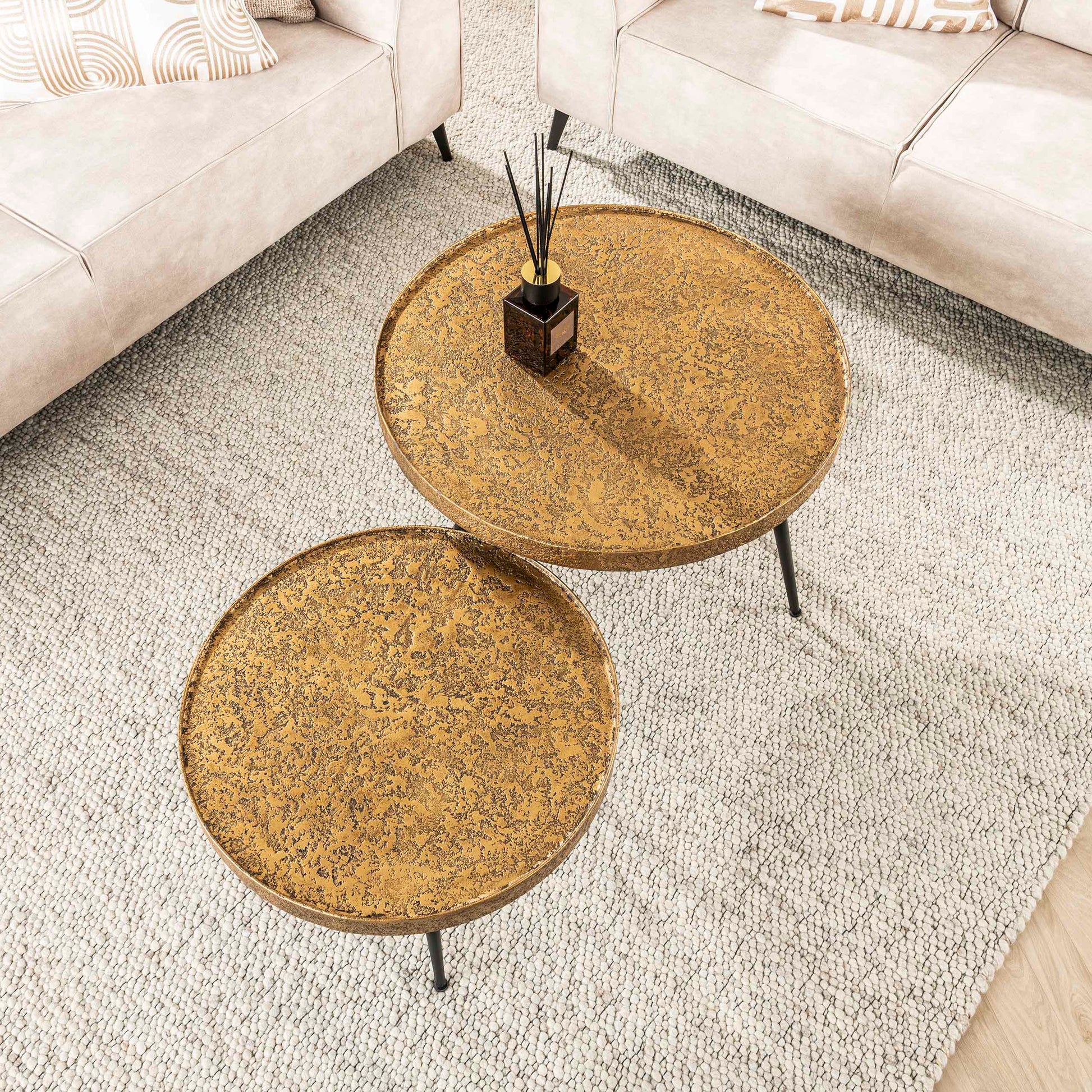Salontafel Metallic rond set van 2 / Antiek brons – afbeelding 2