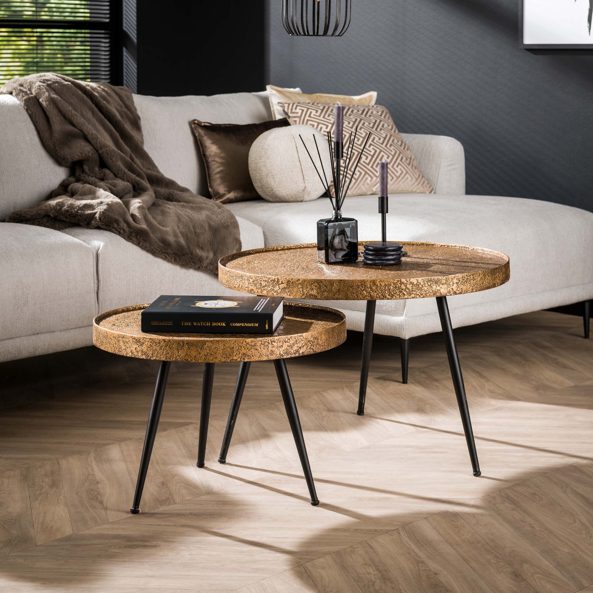 Salontafel Metallic rond set van 2 / Antiek brons – afbeelding 3