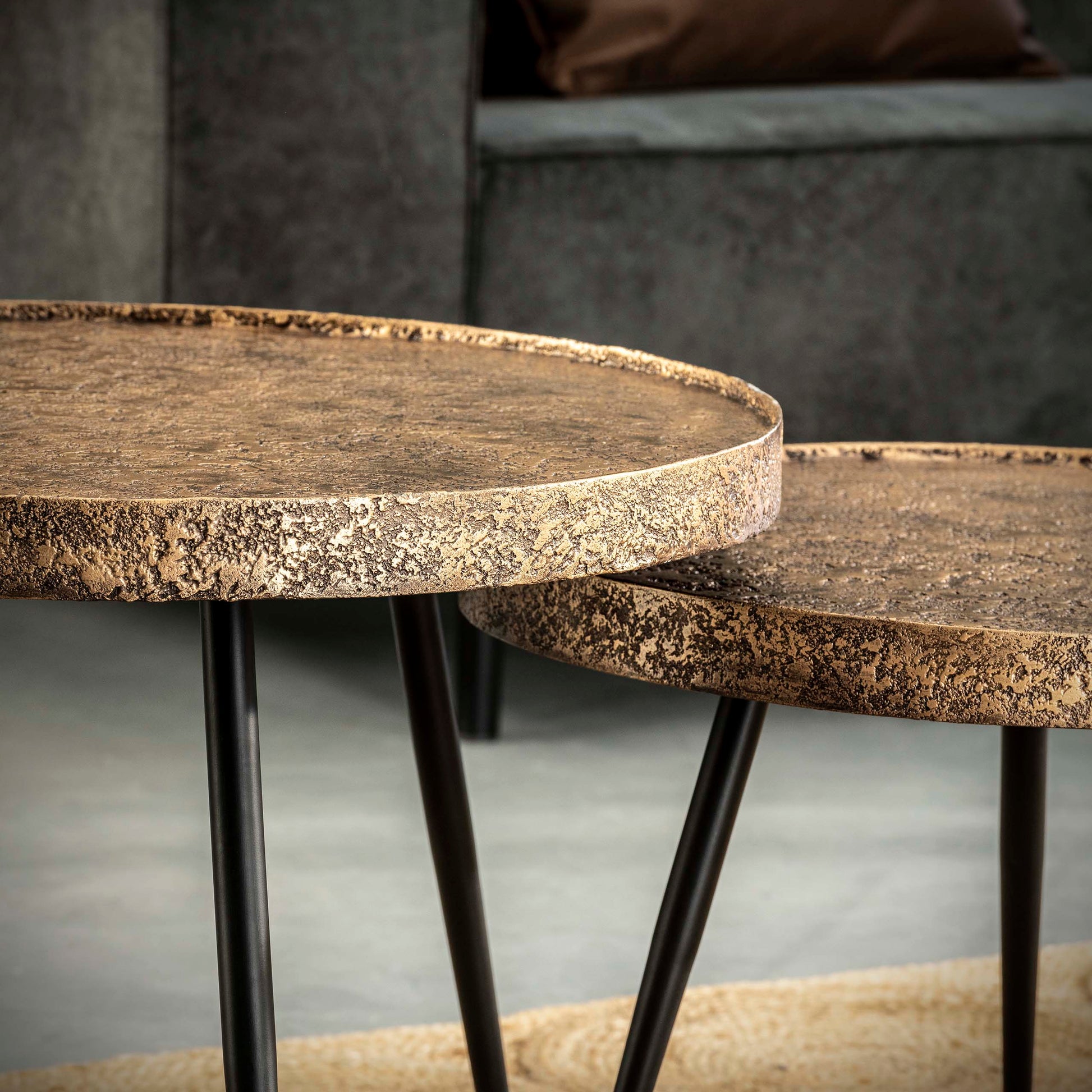 Salontafel Metallic rond set van 2 / Antiek brons – afbeelding 5