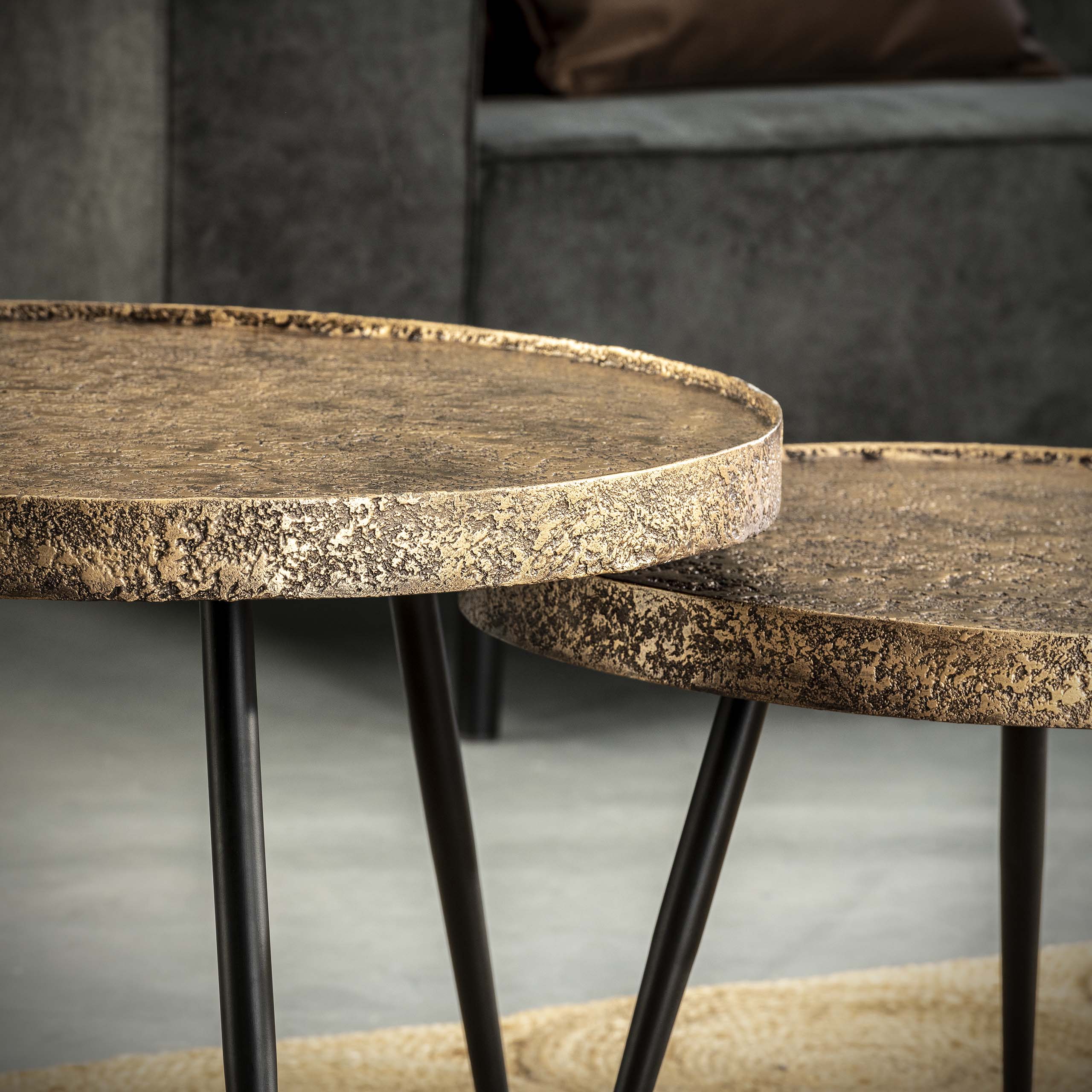 Salontafel Metallic rond set van 2 / Antiek brons – afbeelding 5