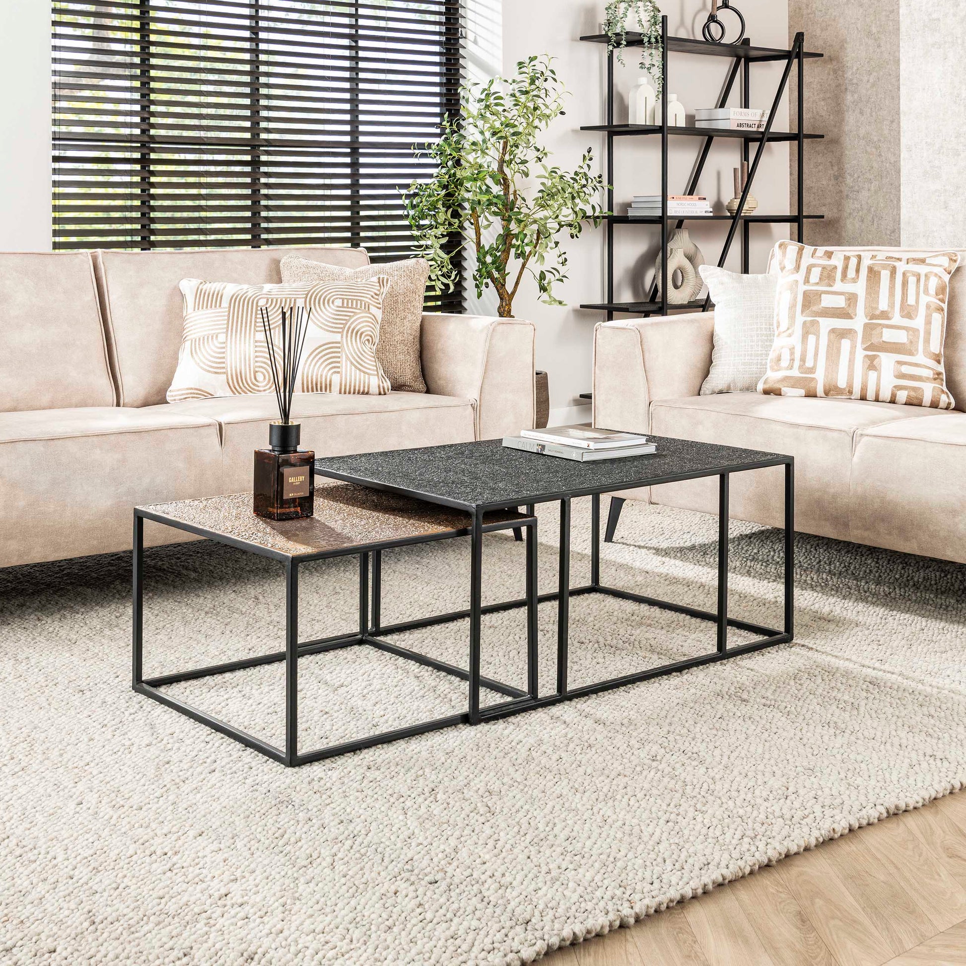 Salontafel Metallic rechthoekig set van 2 / Grijs – afbeelding 1