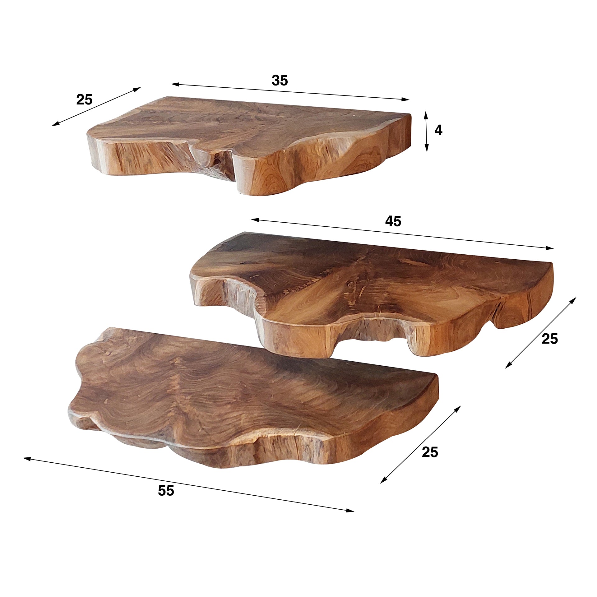 Wandschap Natural Line set van 3 / Massief teak – afbeelding 5
