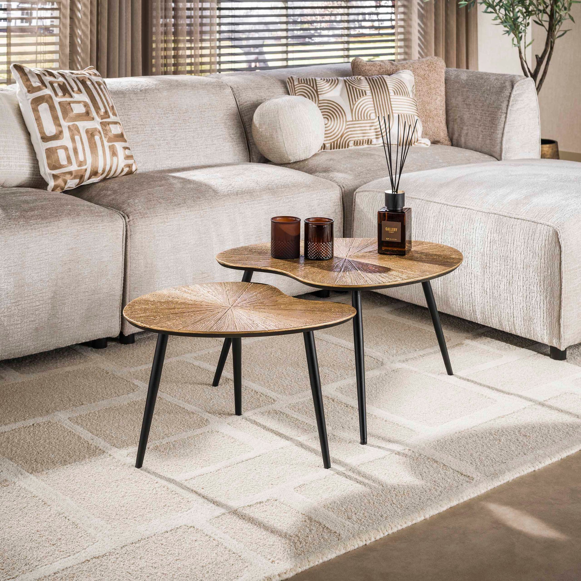 Salontafel Ray niervormig set van 2 / Ray antiek goud – afbeelding 1