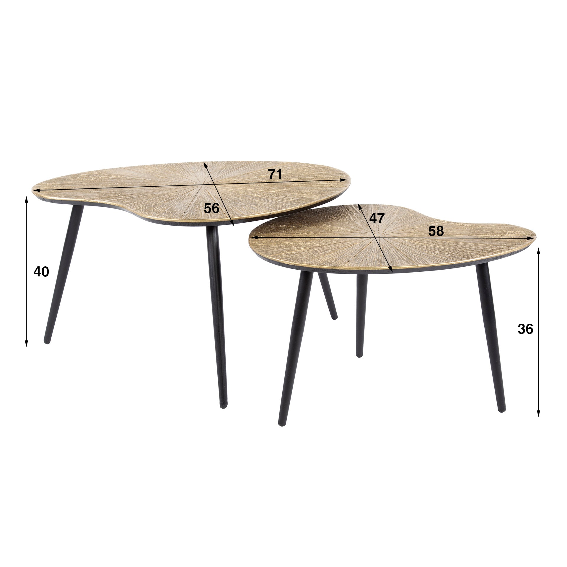 Salontafel Ray niervormig set van 2 / Ray antiek goud – afbeelding 8