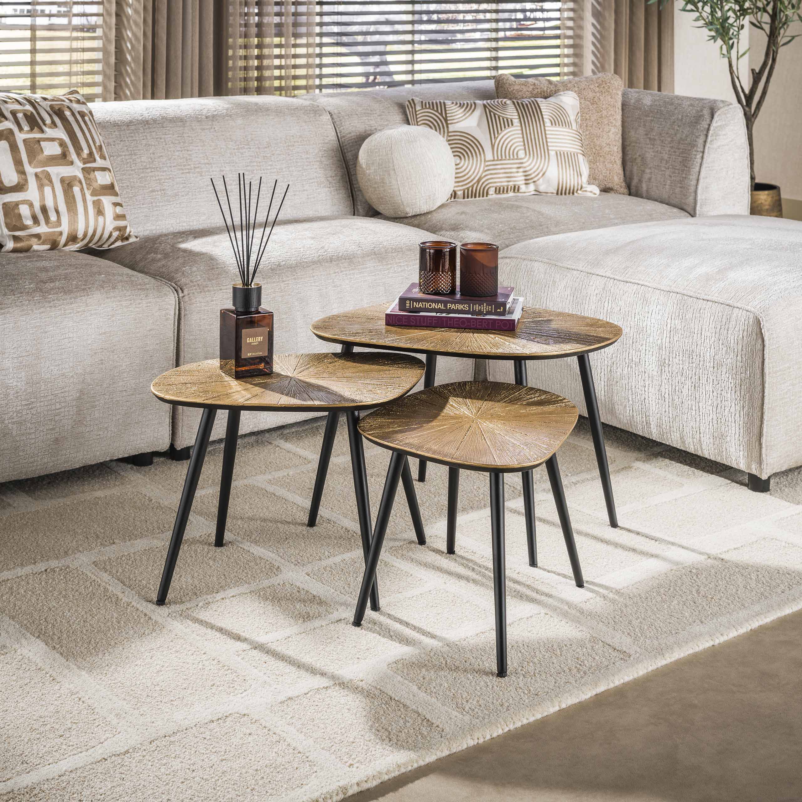 Salontafel Ray vierhoekig set van 3 / Ray antiek goud – afbeelding 1