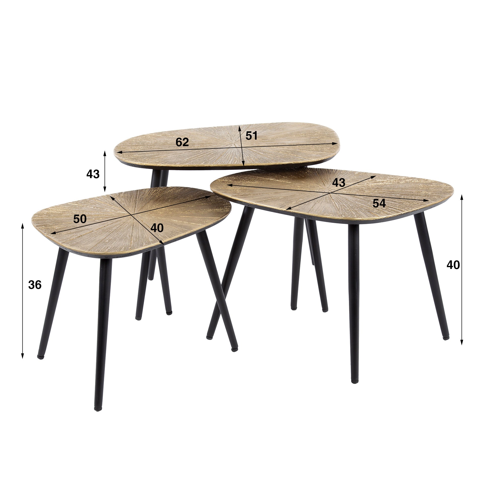 Salontafel Ray vierhoekig set van 3 / Ray antiek goud – afbeelding 7