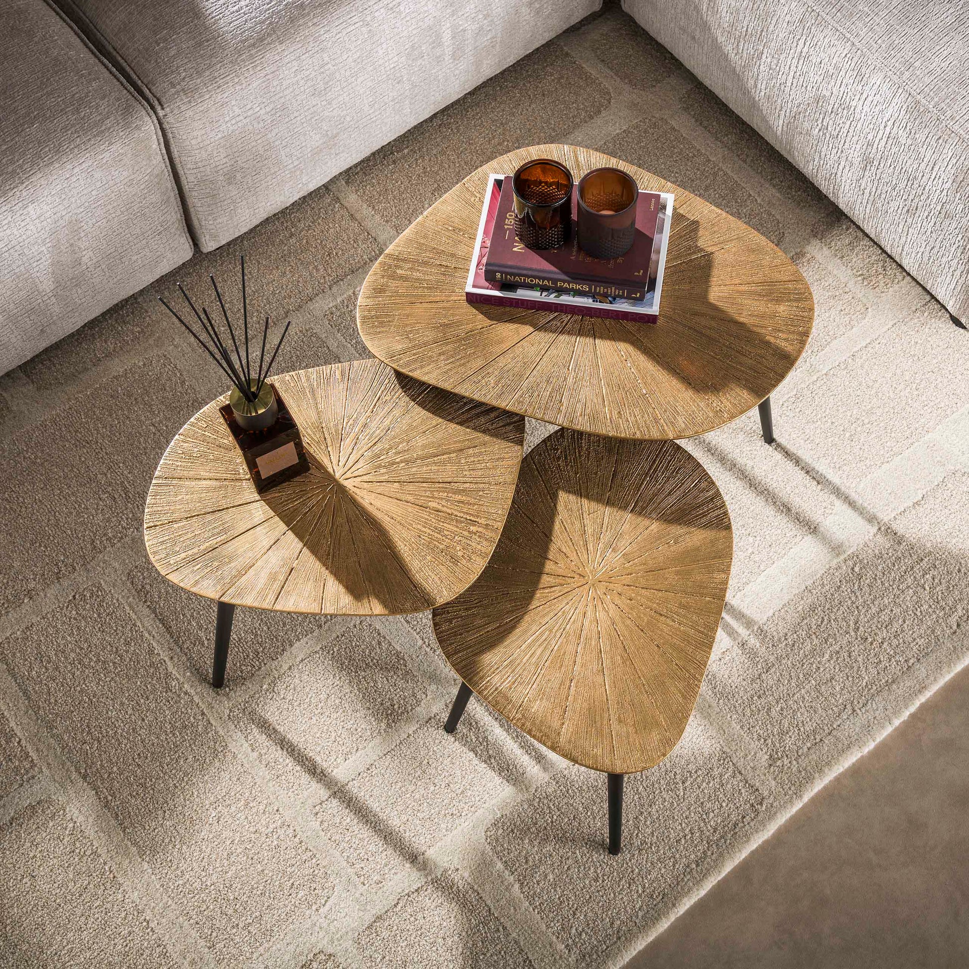 Salontafel Ray vierhoekig set van 3 / Ray antiek goud – afbeelding 2