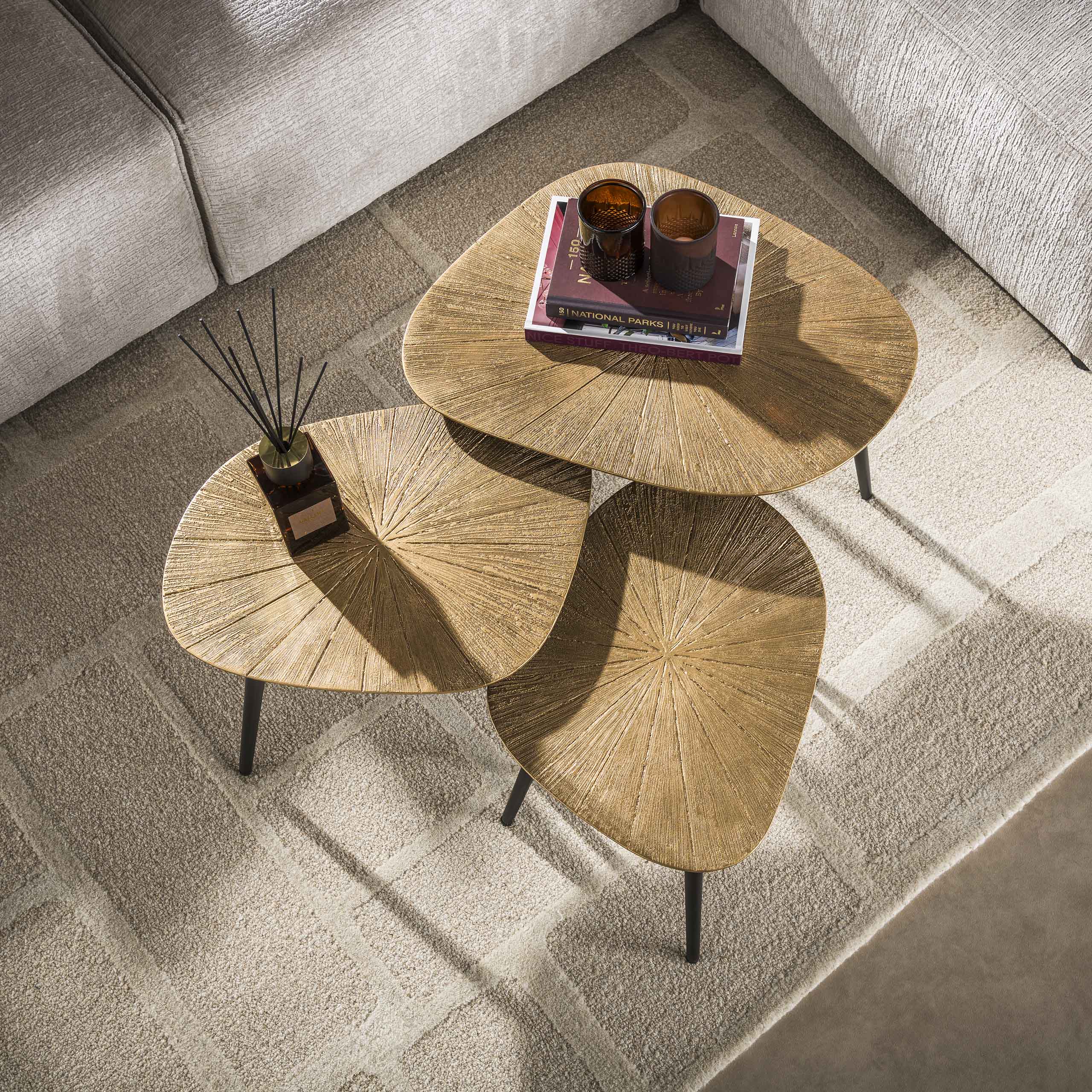 Salontafel Ray vierhoekig set van 3 / Ray antiek goud – afbeelding 2
