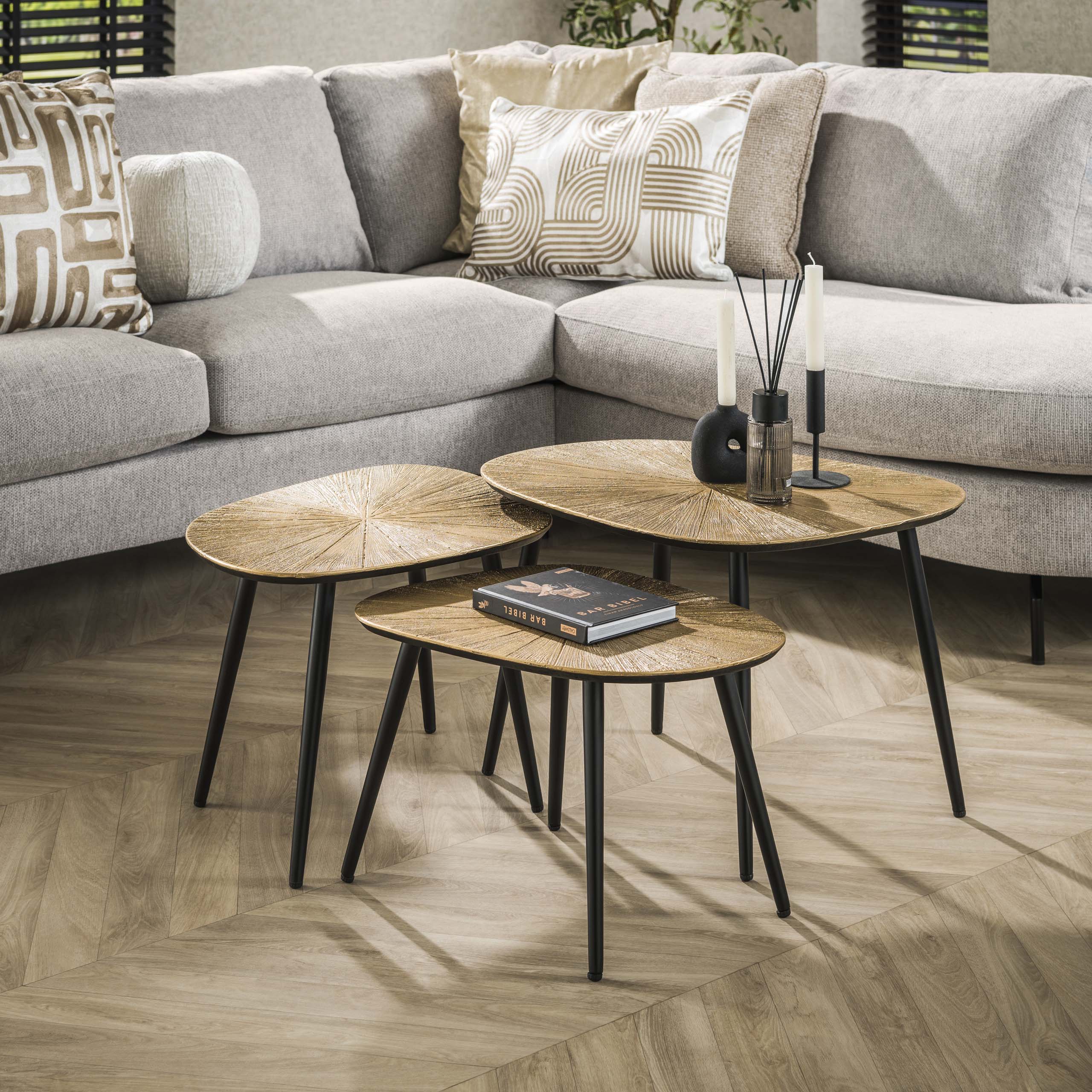 Salontafel Ray vierhoekig set van 3 / Ray antiek goud – afbeelding 3