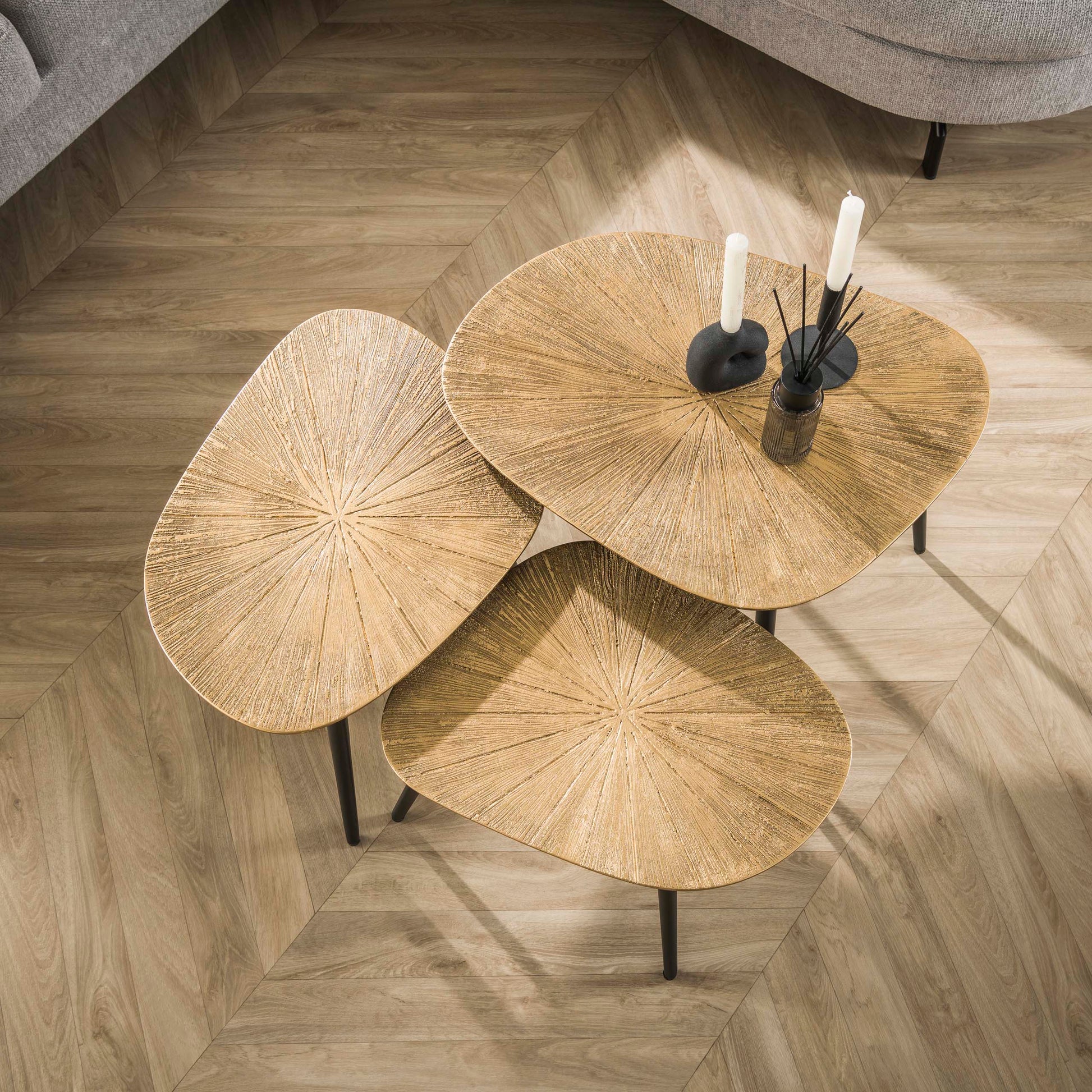 Salontafel Ray vierhoekig set van 3 / Ray antiek goud – afbeelding 4