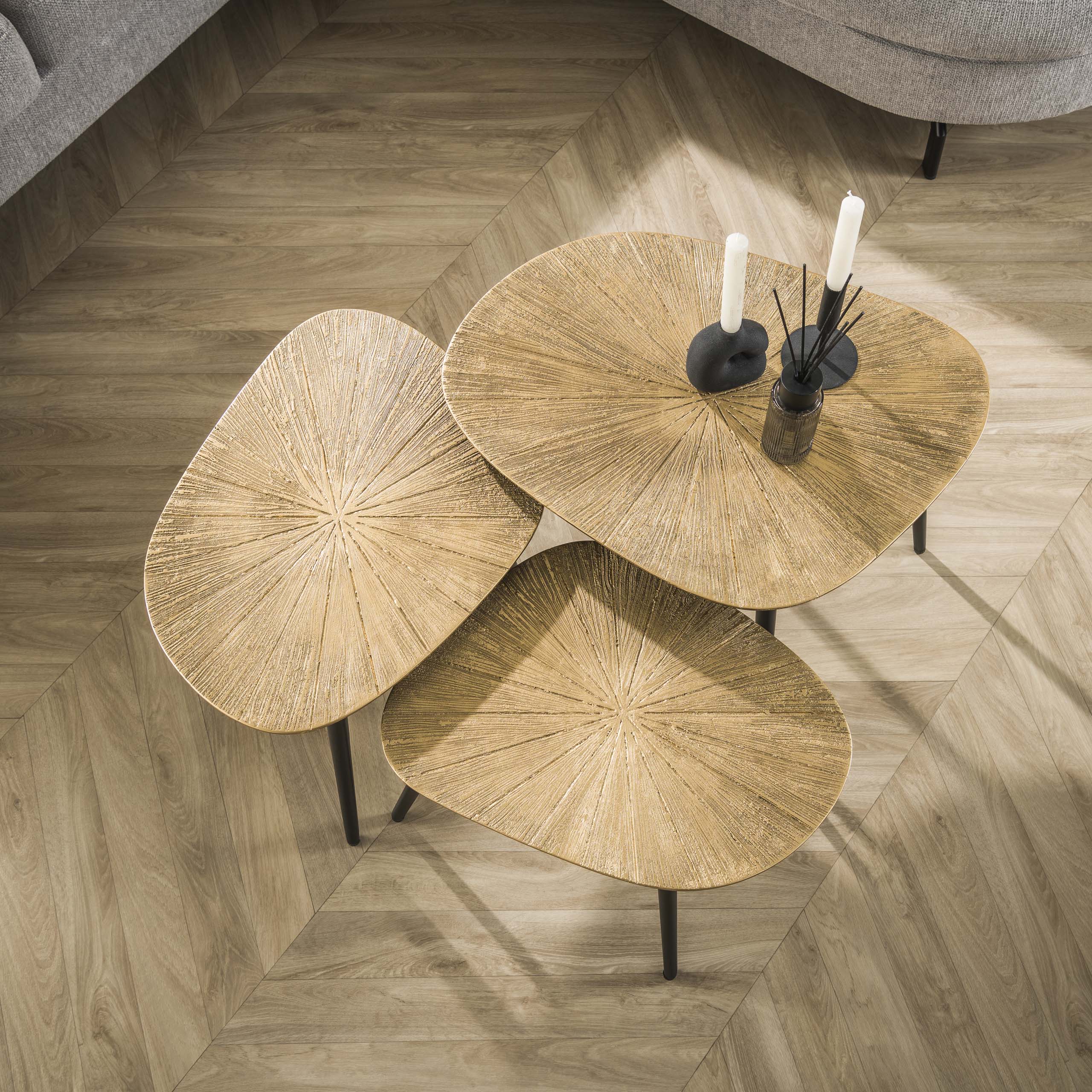 Salontafel Ray vierhoekig set van 3 / Ray antiek goud – afbeelding 4