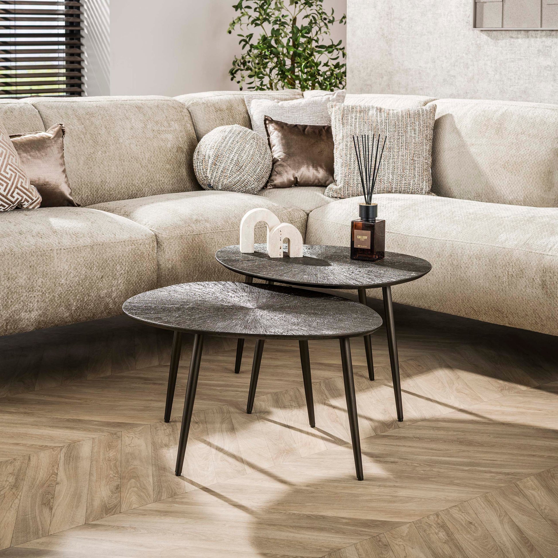 Salontafel Brown Ray leaf set van 2 / Donkerbruin brons – afbeelding 1