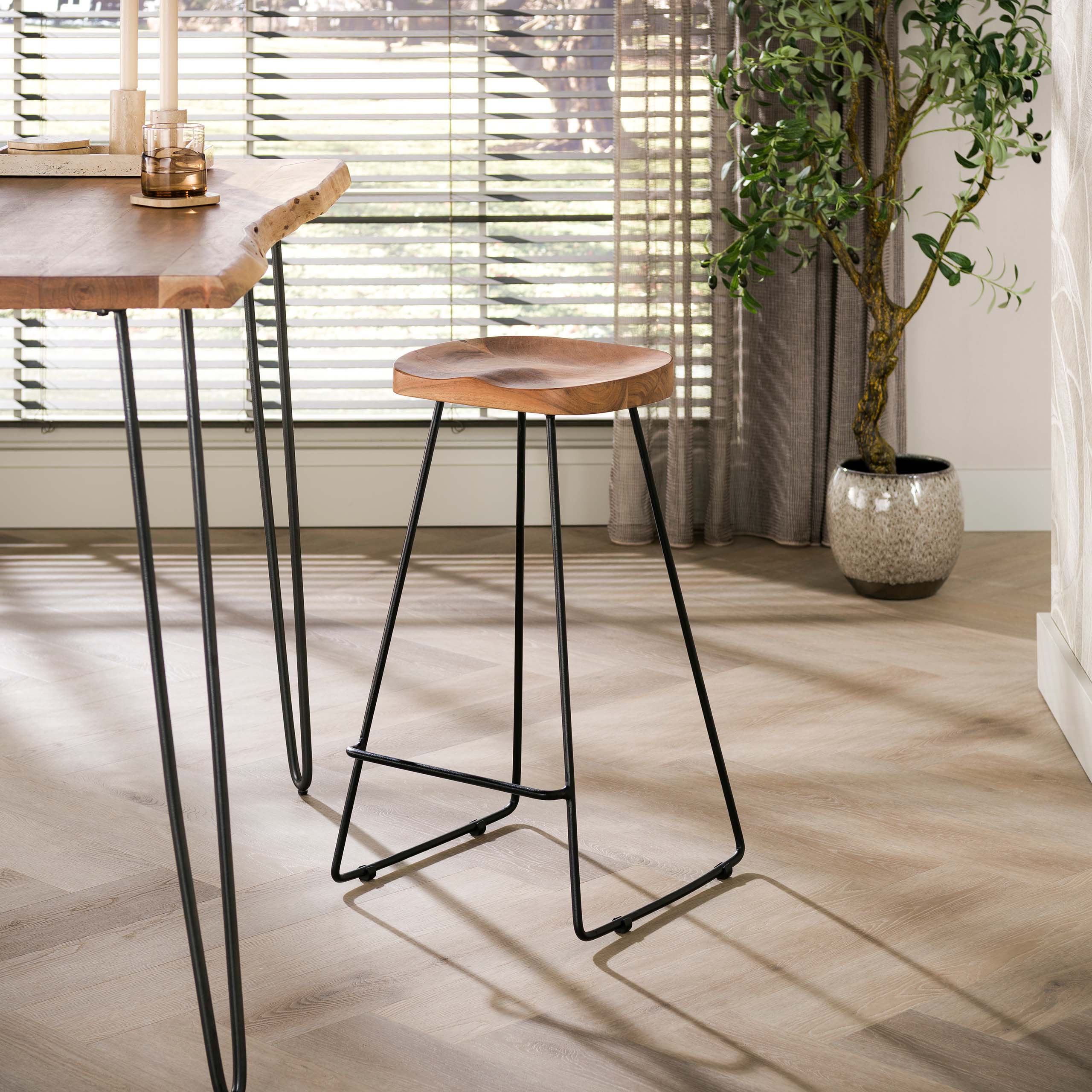 Barstoel Wooden Seat verpakt per 4 / Massief acacia – afbeelding 1