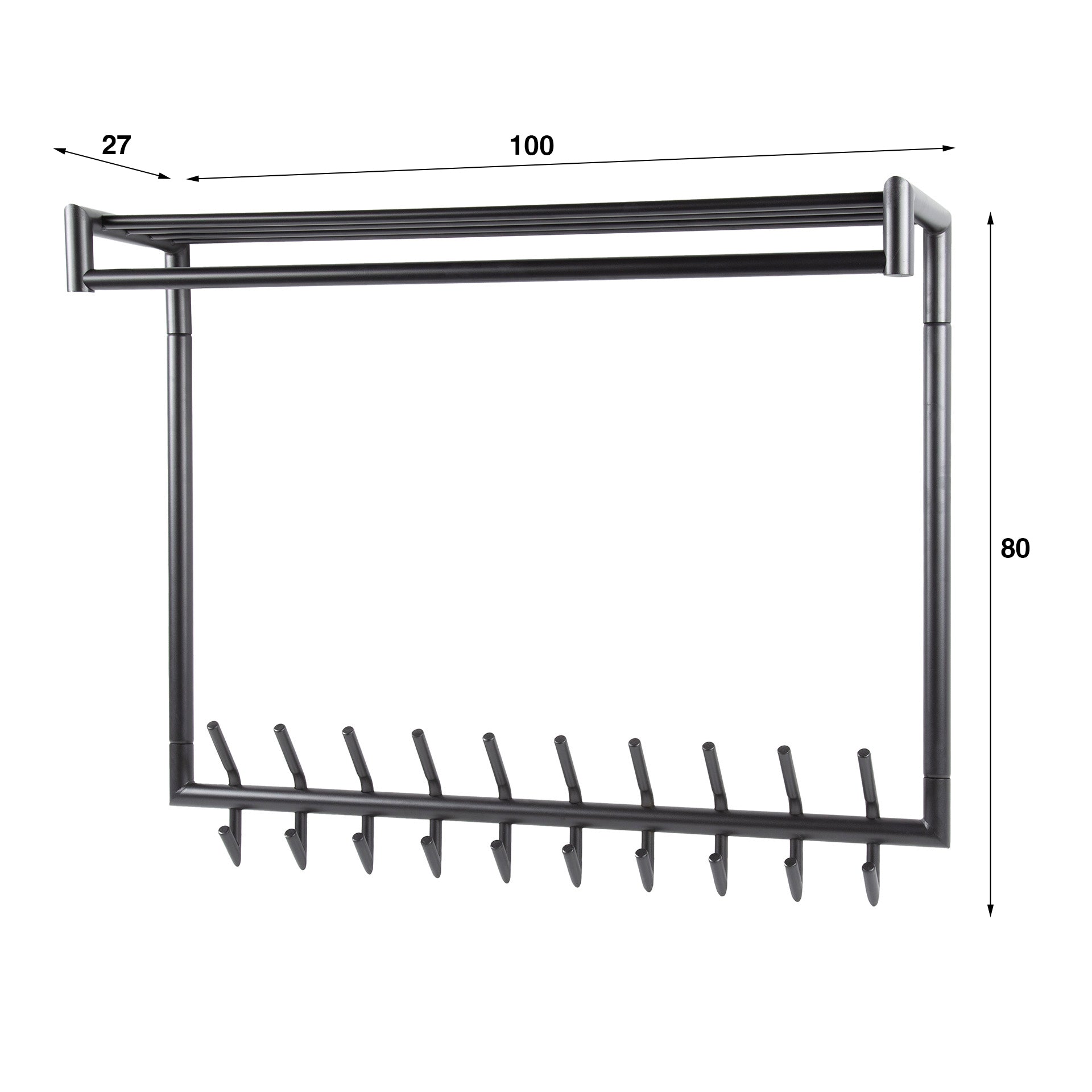 Kapstok Tubo hoog roede en hoedenplank 2x10 haken / Mat donkergrijs – afbeelding 4
