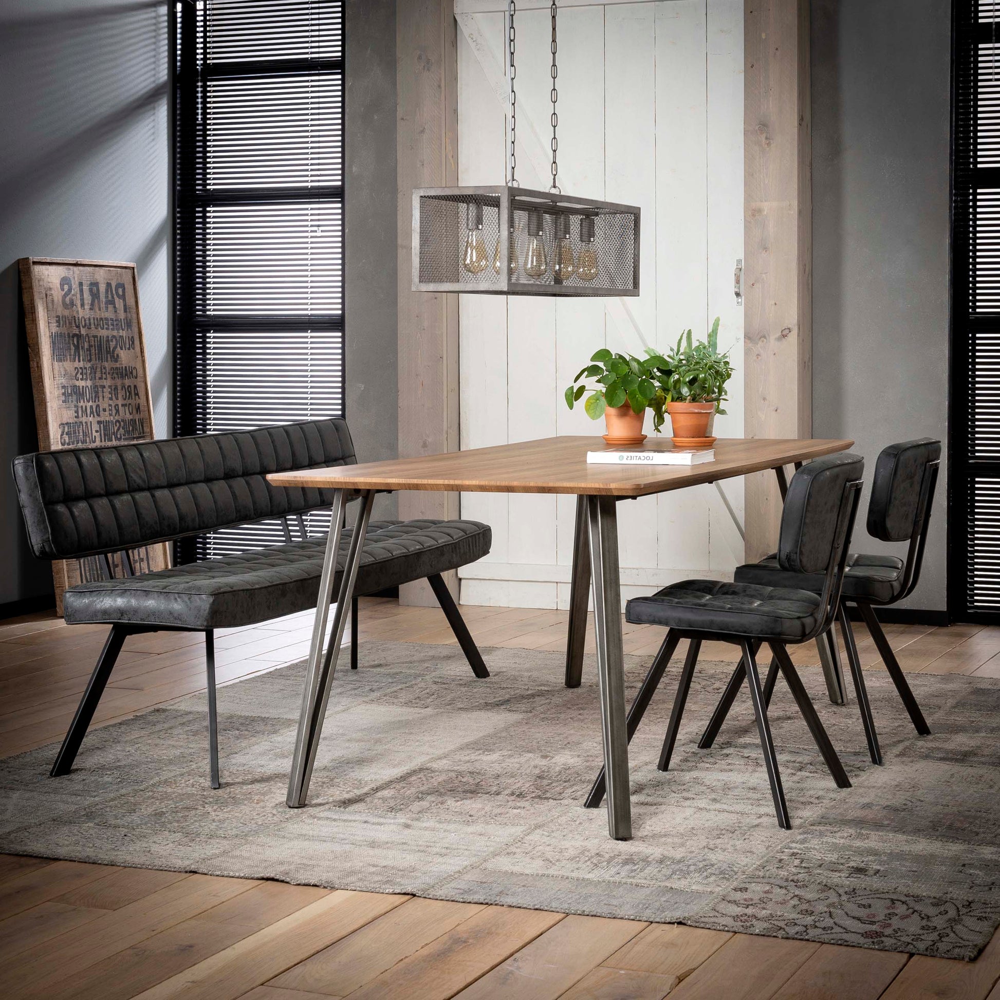 Eetkamerbank 180cm / Wax PU Zwart – afbeelding 2