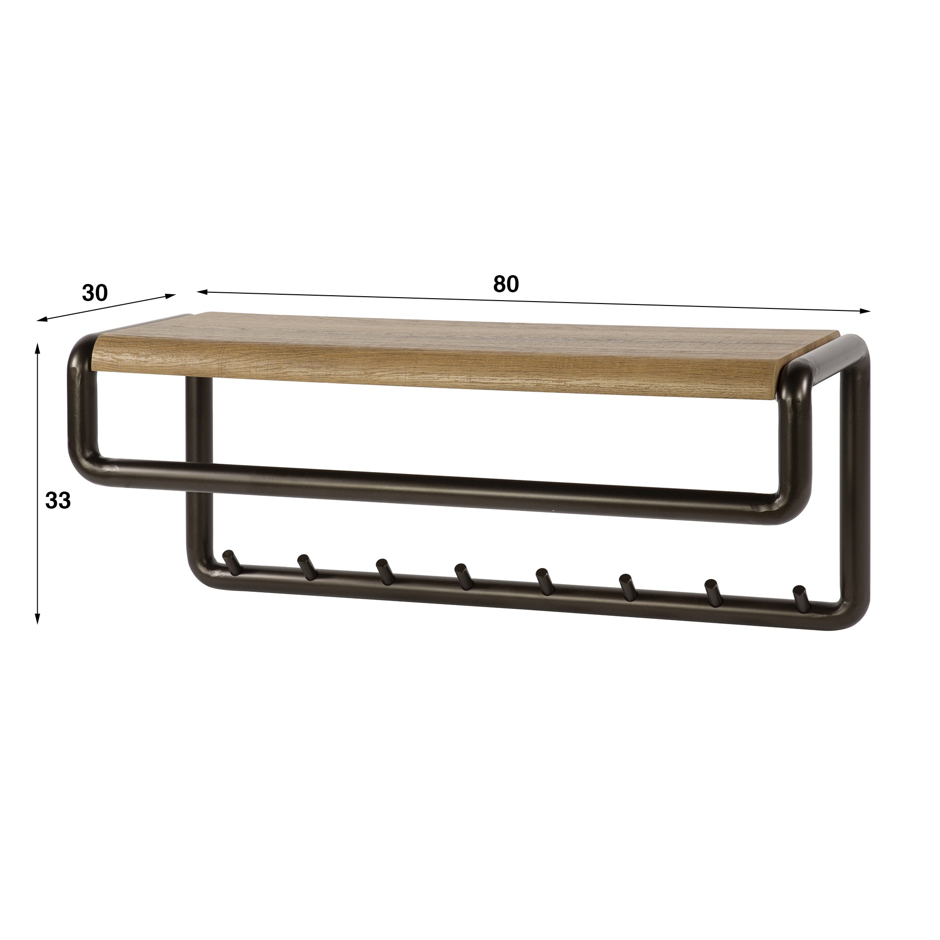 Kapstok Luno roede en hoedenplank 8 haken / Drift brown – afbeelding 6