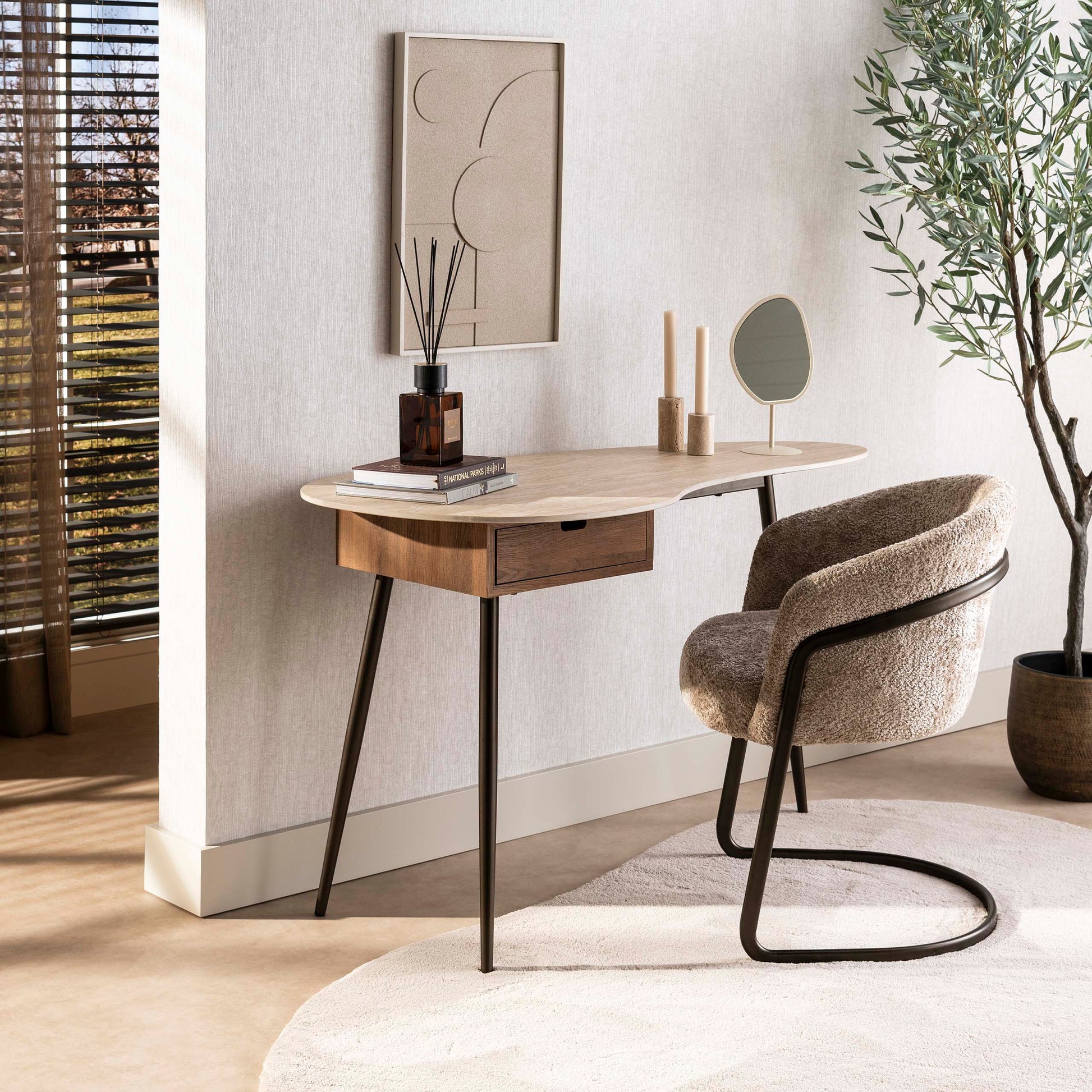 Kaptafel Travino 1 lade / Keramiek travertin – afbeelding 1
