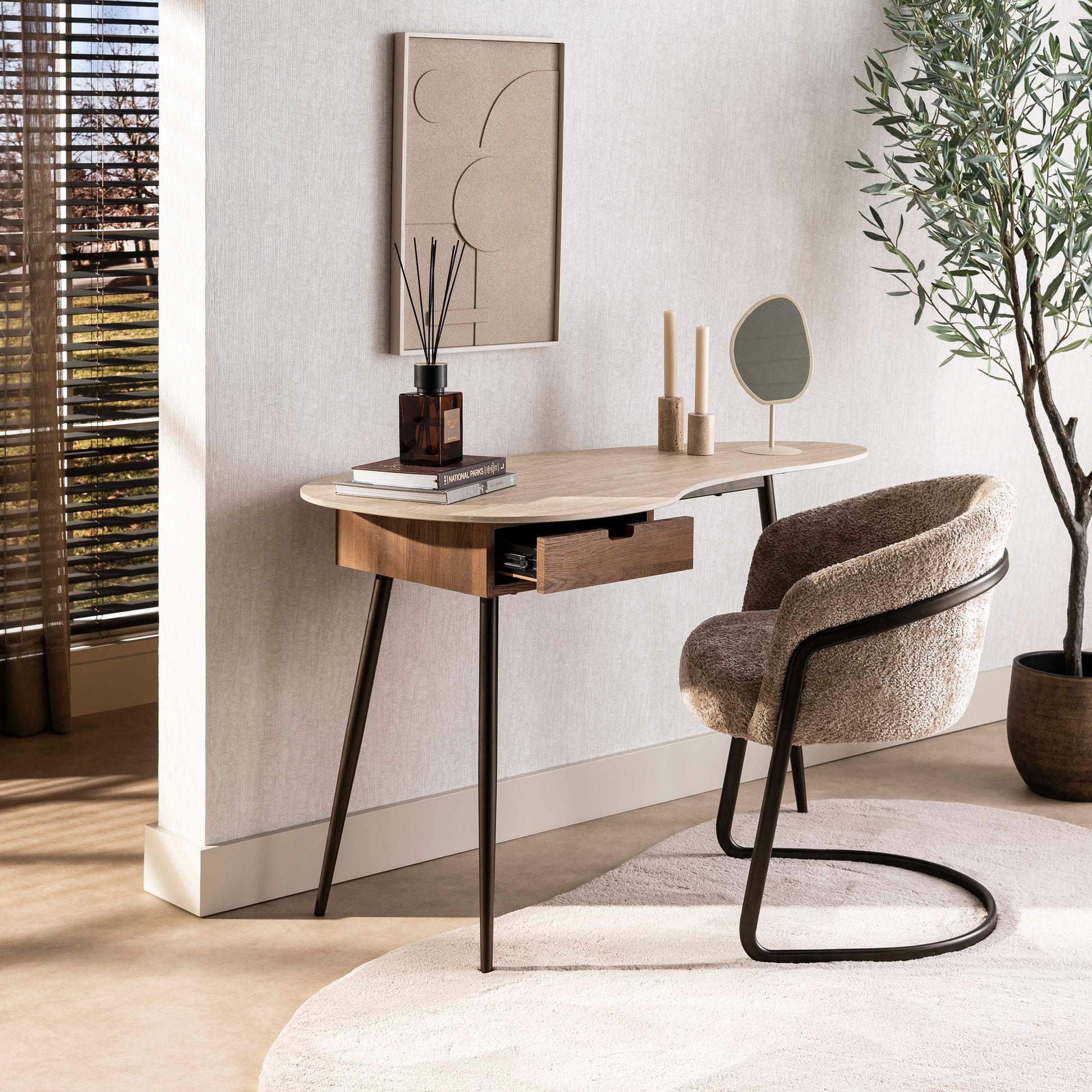 Kaptafel Travino 1 lade / Keramiek travertin – afbeelding 2