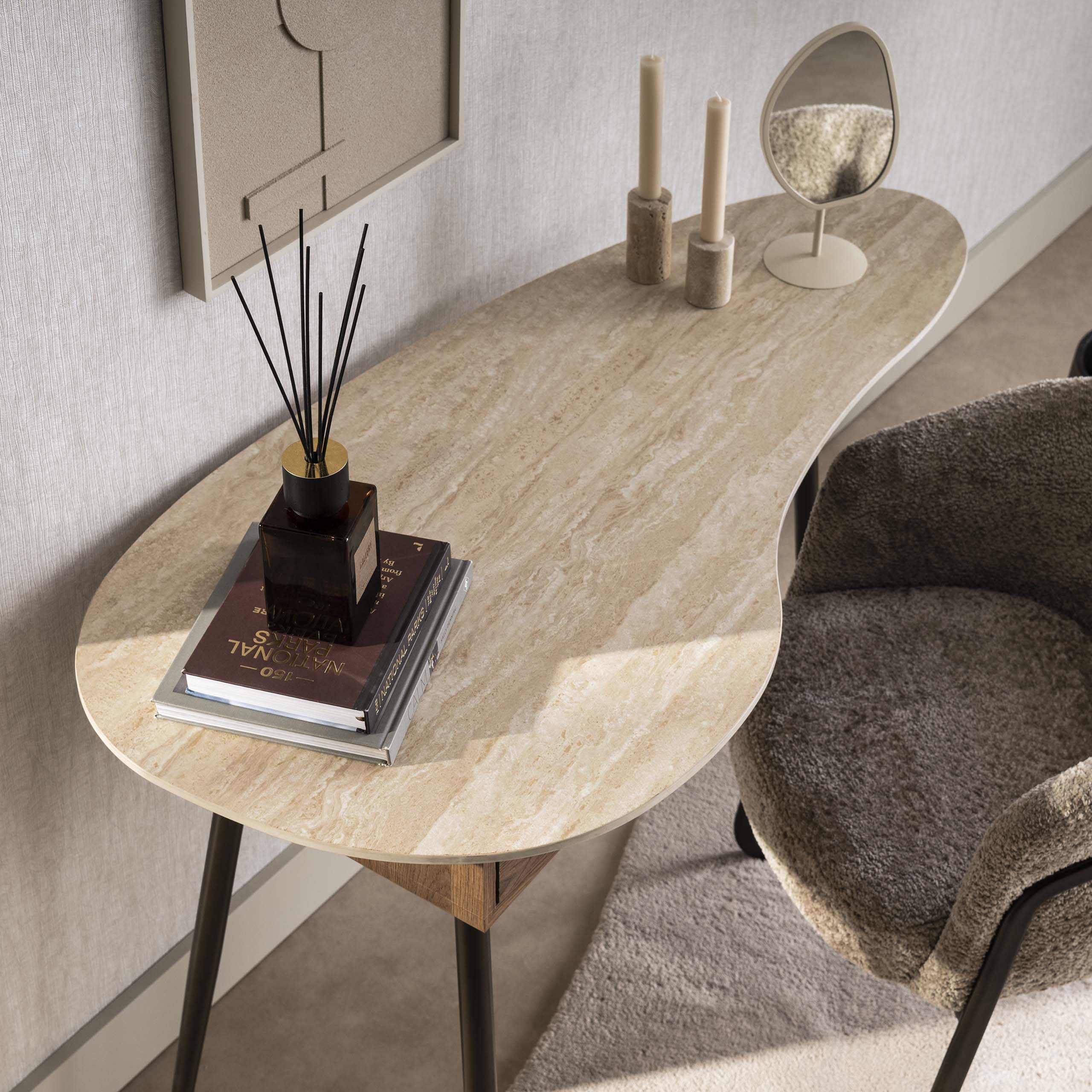 Kaptafel Travino 1 lade / Keramiek travertin – afbeelding 3