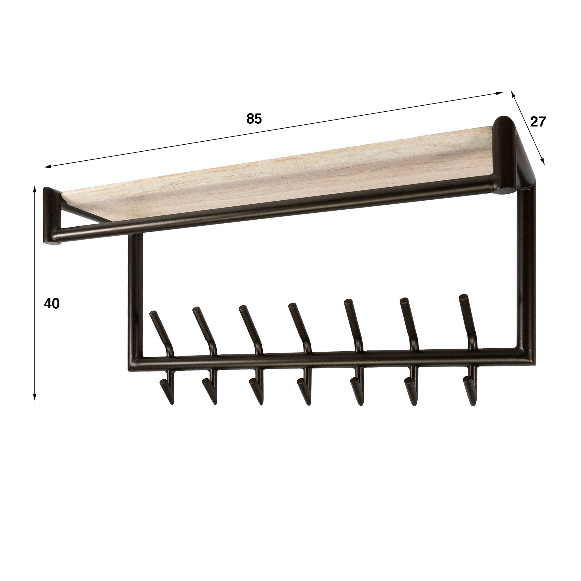 Kapstok Terra roede en hoedenplank 2x7 haken / Melamine travertine – afbeelding 5