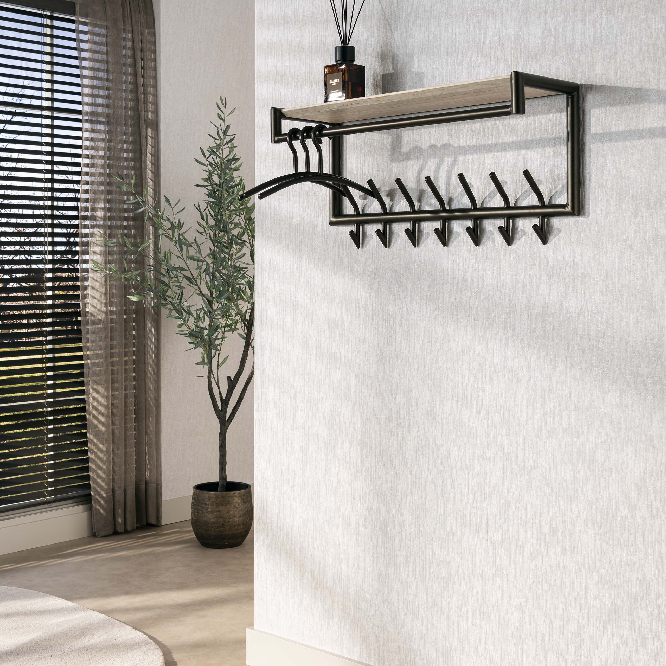 Kapstok Terra roede en hoedenplank 2x7 haken / Melamine travertine – afbeelding 2
