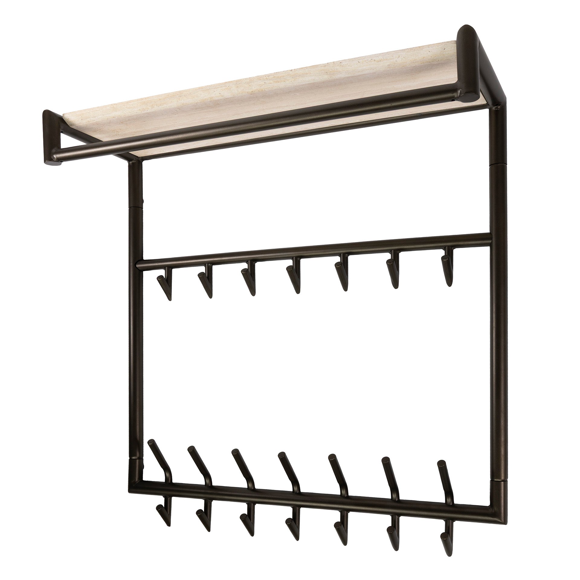 Kapstok Terra hoog roede en hoedenplank 3x7 haken / Melamine travertine – afbeelding 4