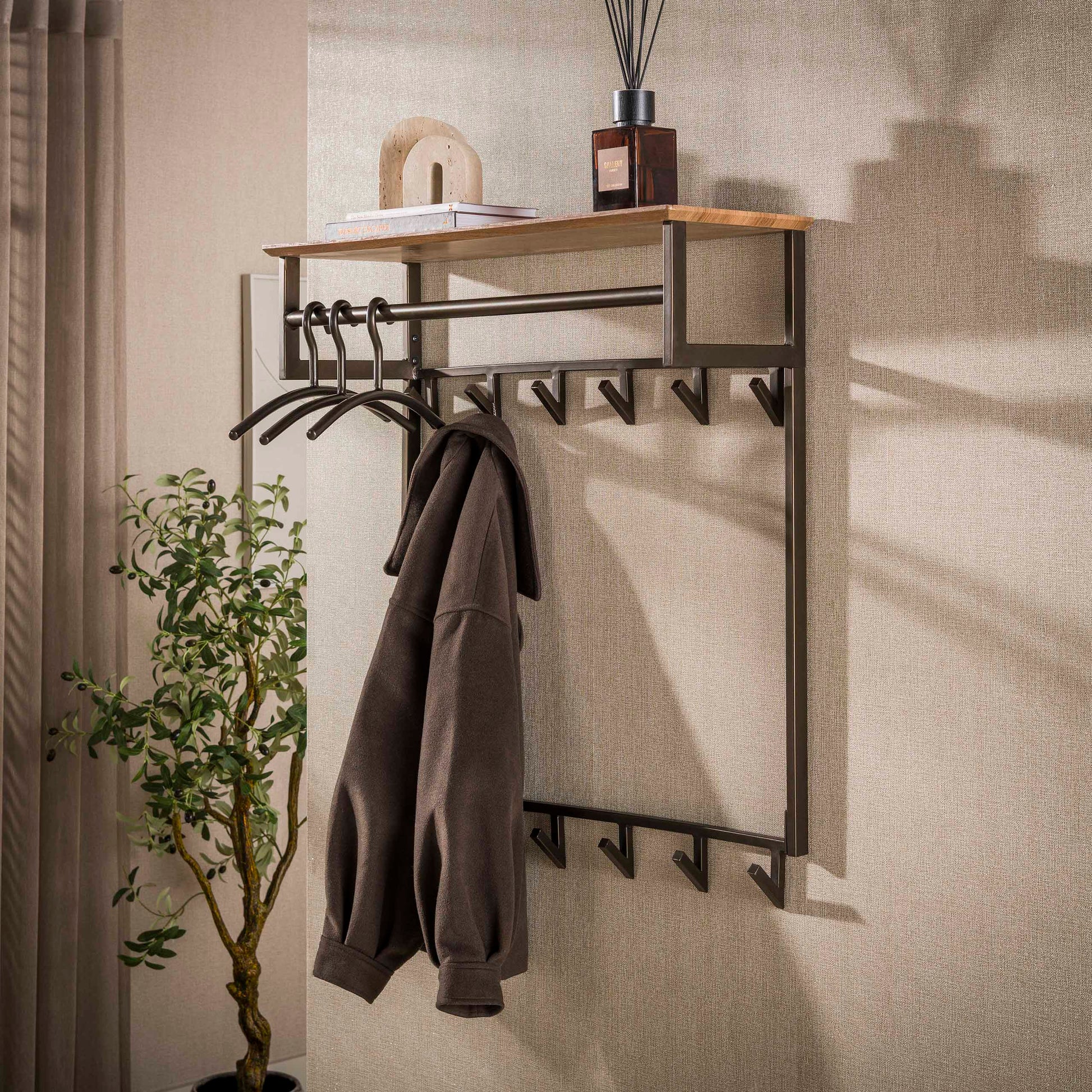 Kapstok Bruno hoog 2x6 haken / Drift brown – afbeelding 1