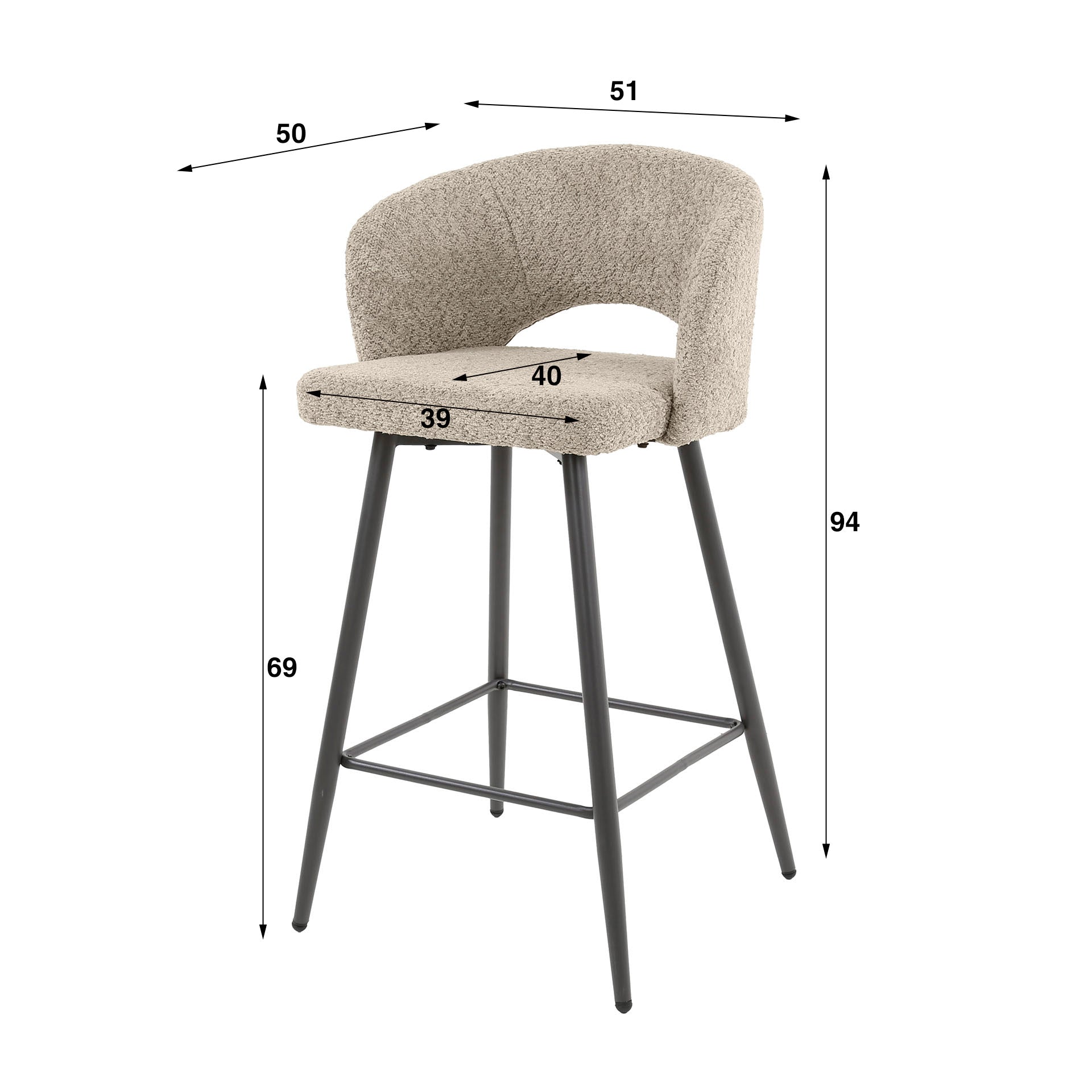 Barstoel Salon verpakt per 2 / Bouclé zand – afbeelding 4