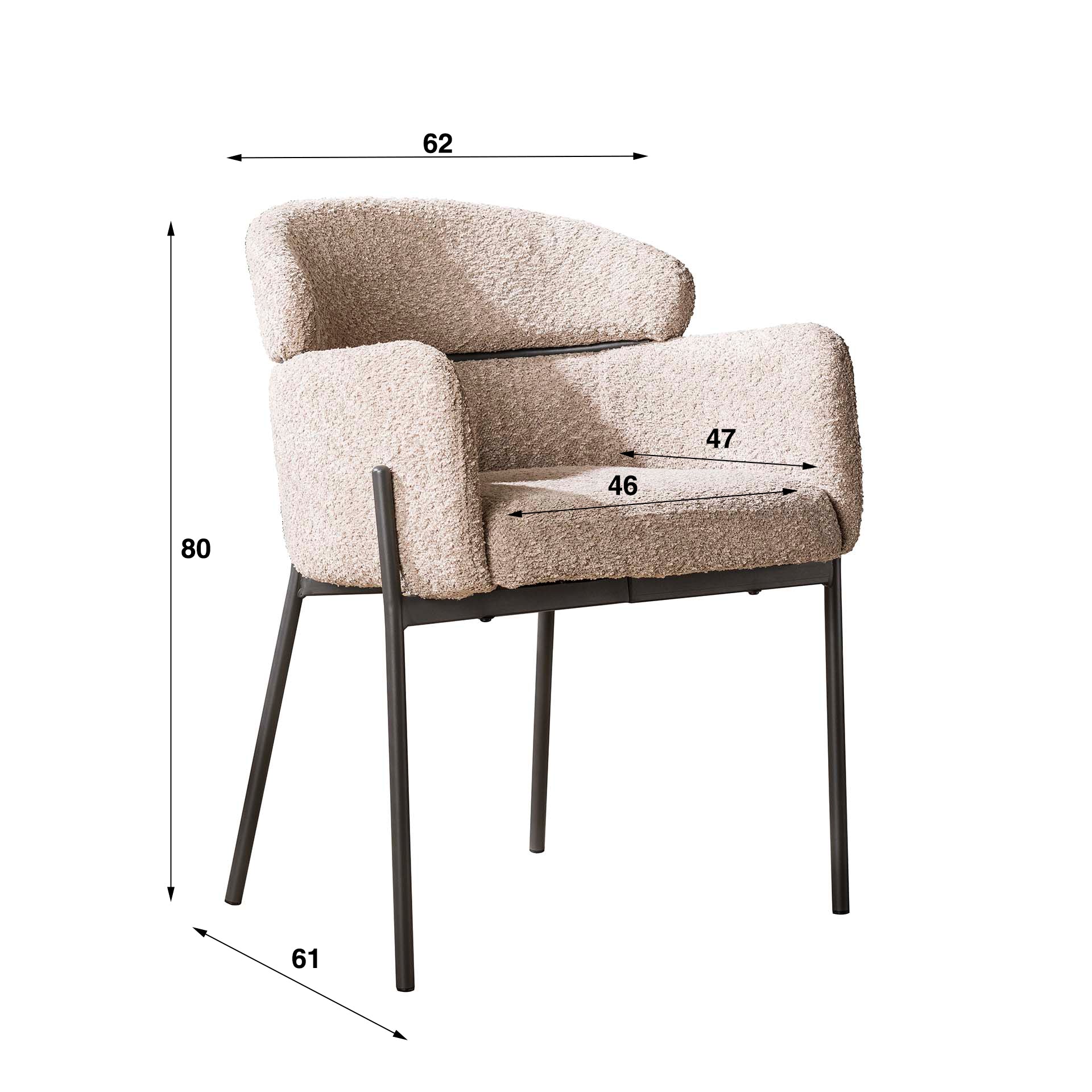 Armstoel Curva verpakt per 2 / Bouclé zand – afbeelding 4