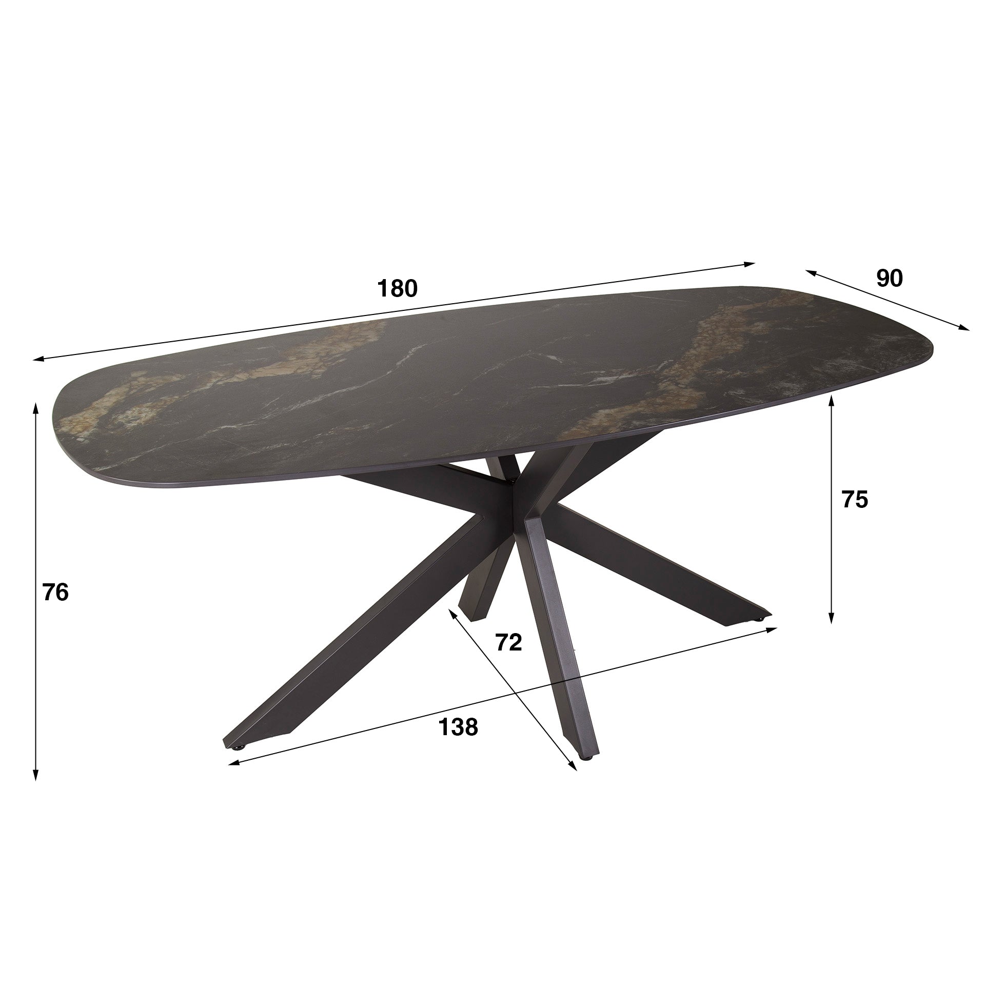 Eettafel Spider deens ovaal 180cm / Keramiek fossil black – afbeelding 5