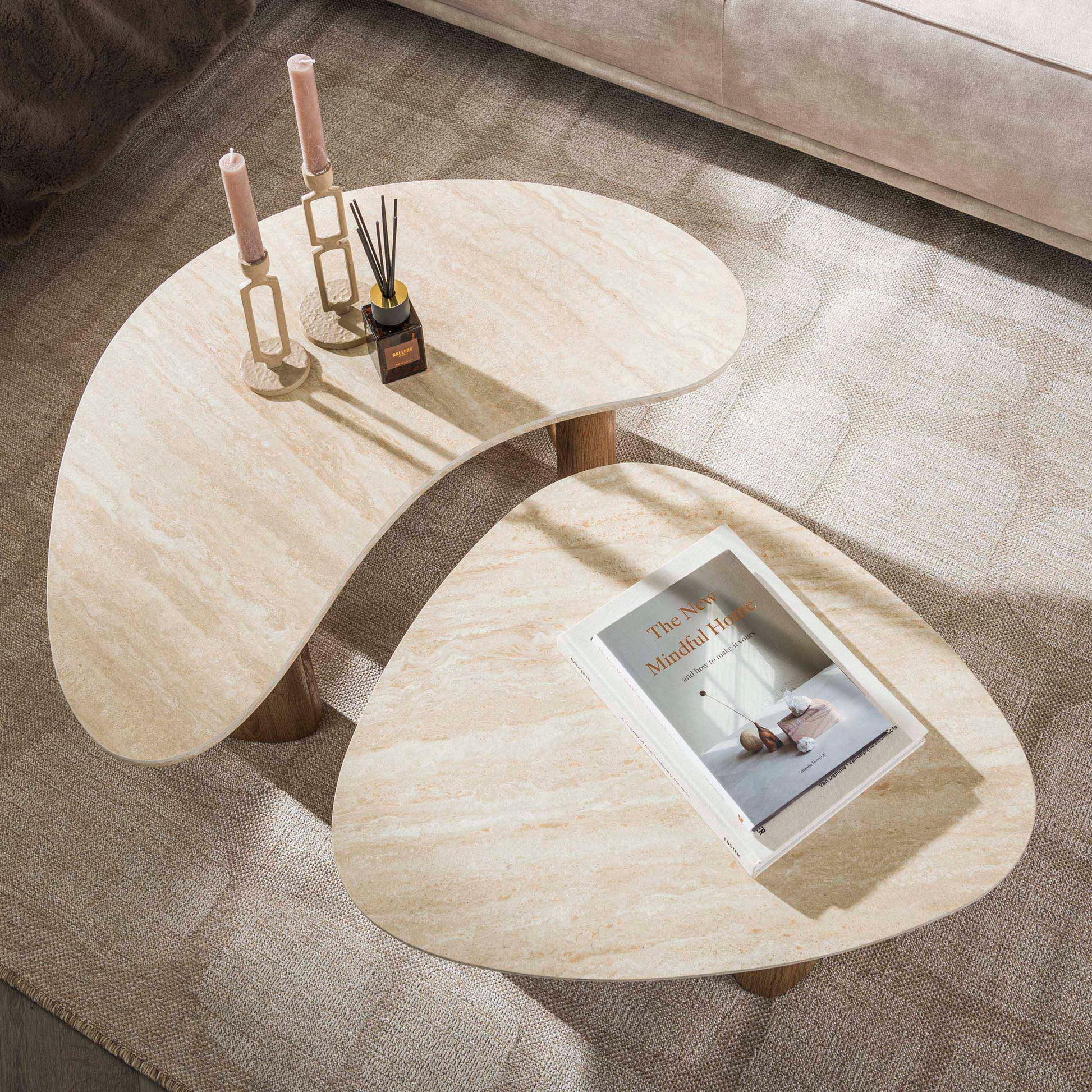 Salontafel Romano organisch set van 2 / Keramiek travertin – afbeelding 2