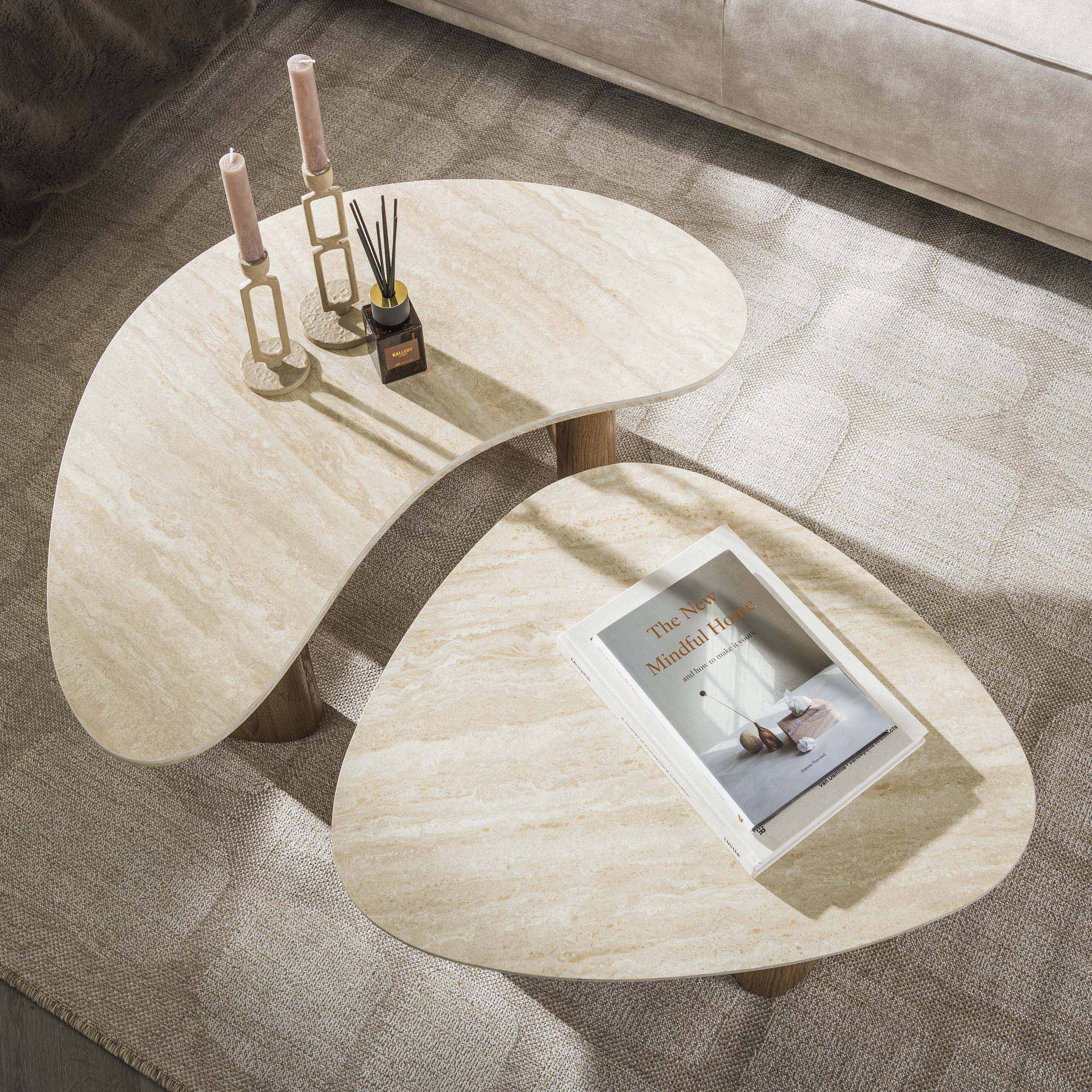 Salontafel Romano organisch set van 2 / Keramiek travertin – afbeelding 2