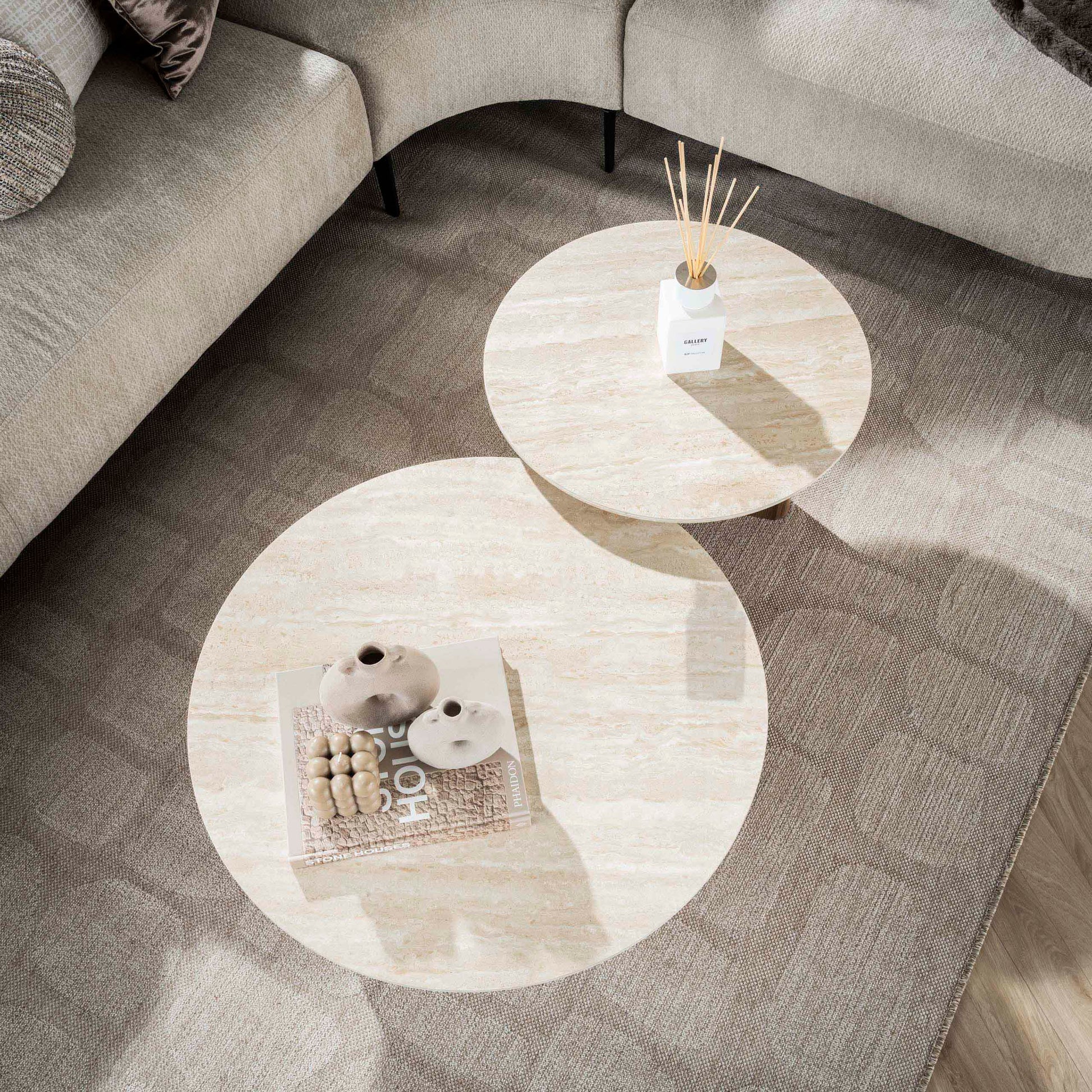 Salontafel Romano rond set van 2 / Keramiek travertin – afbeelding 2